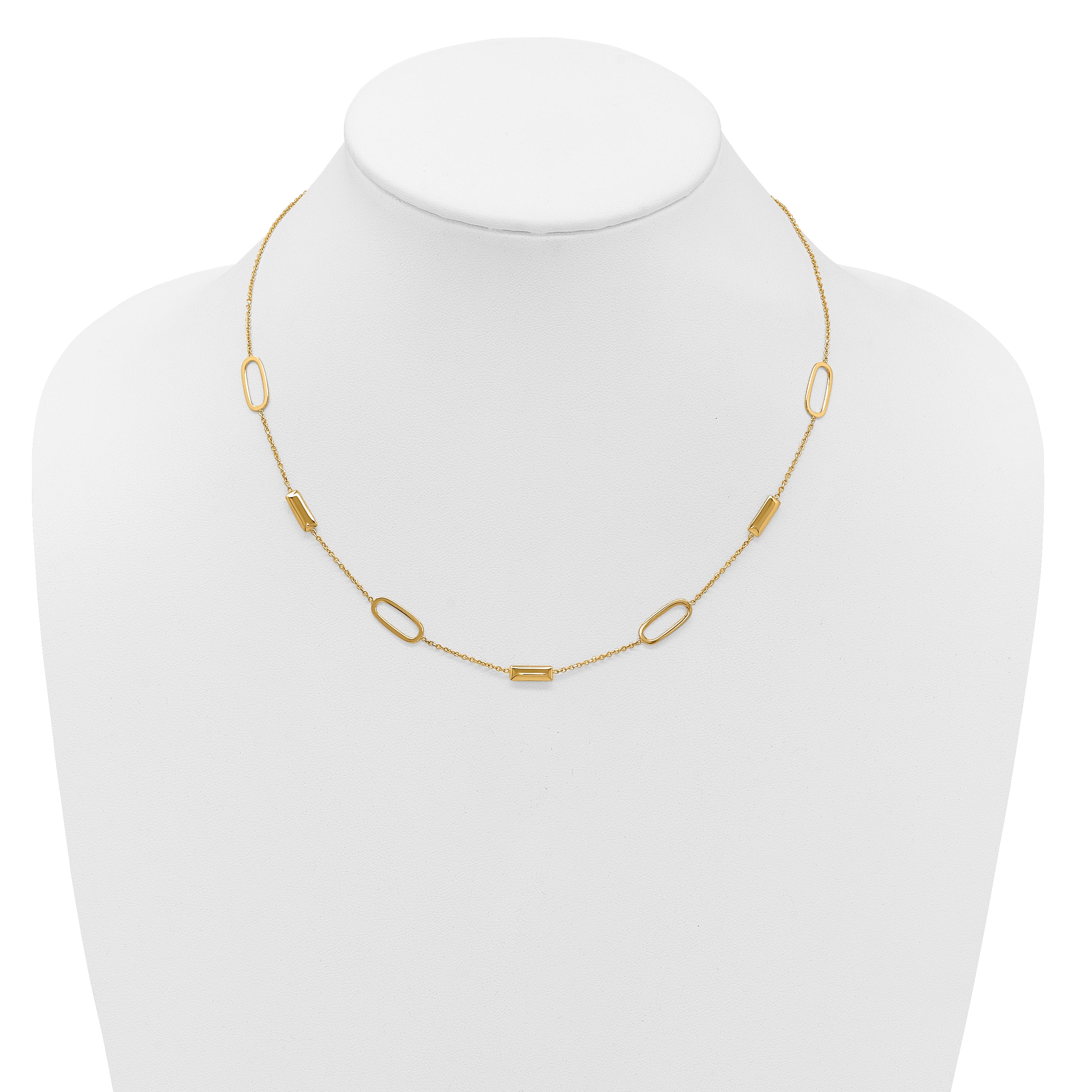 14K Polished Elongated Oval and Bar w/2in Ext. Necklace