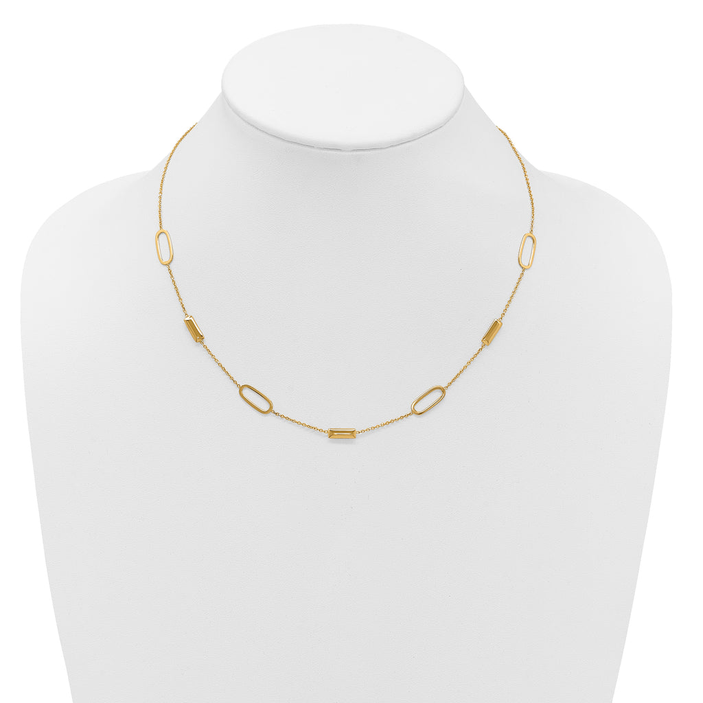 14K Polished Elongated Oval and Bar w/2in Ext. Necklace