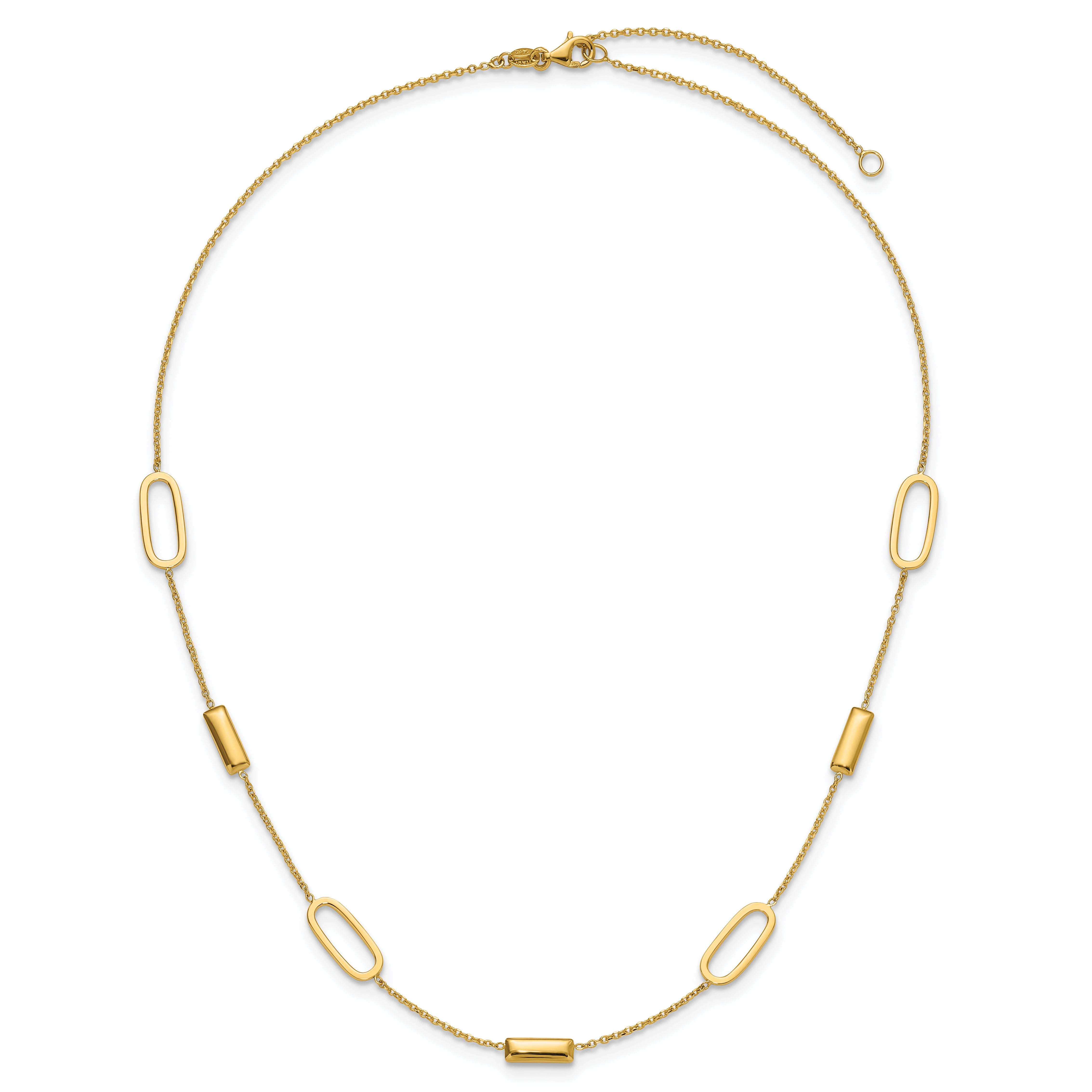 14K Polished Elongated Oval and Bar w/2in Ext. Necklace