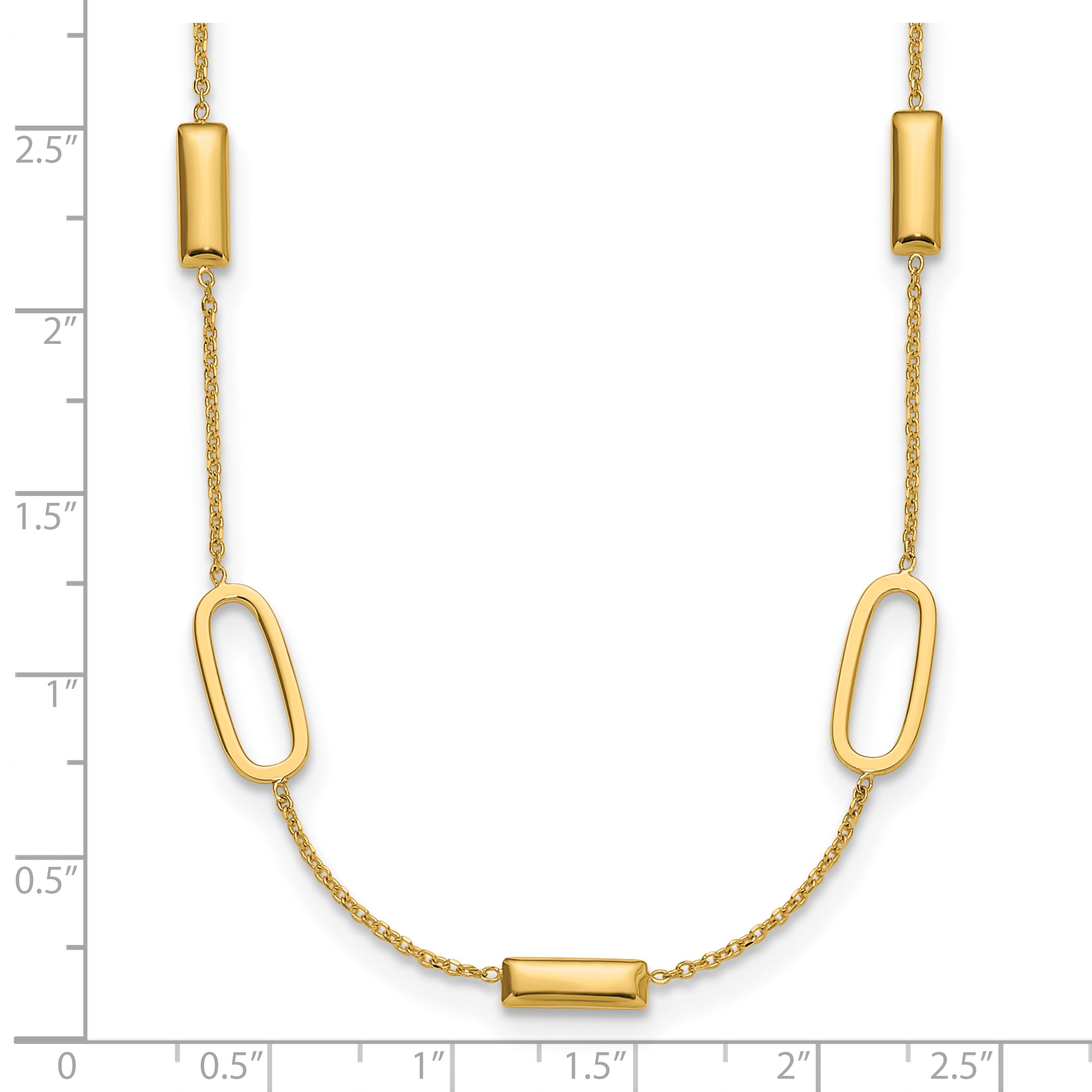 14K Polished Elongated Oval and Bar w/2in Ext. Necklace