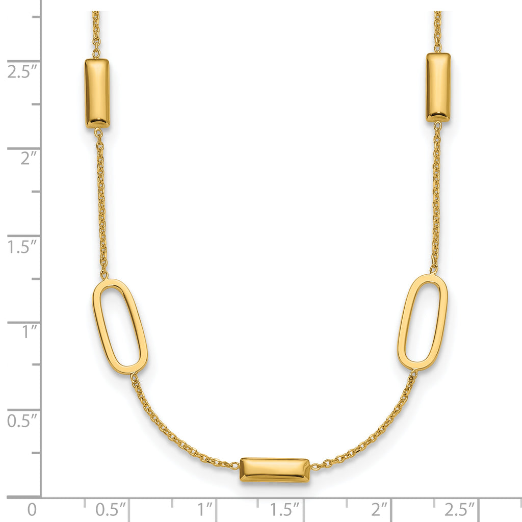 14K Polished Elongated Oval and Bar w/2in Ext. Necklace
