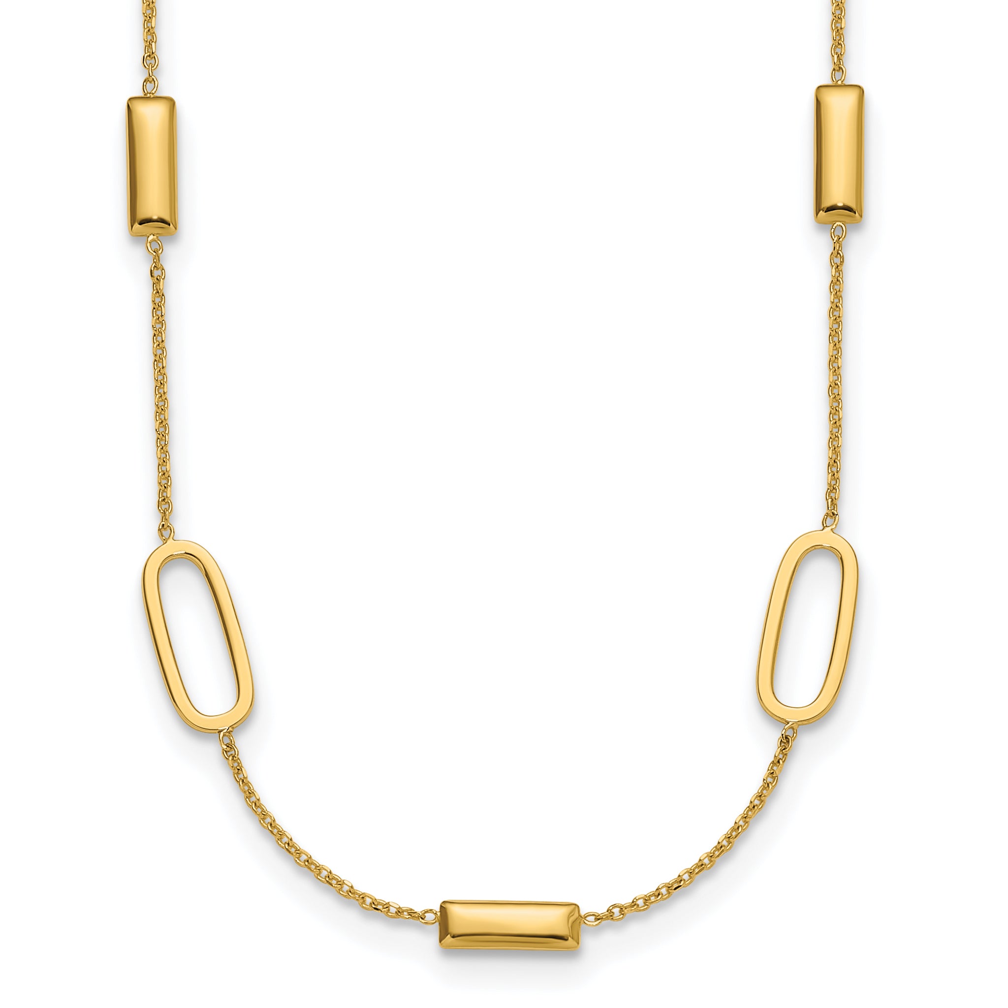 14K Polished Elongated Oval and Bar w/2in Ext. Necklace Main image
