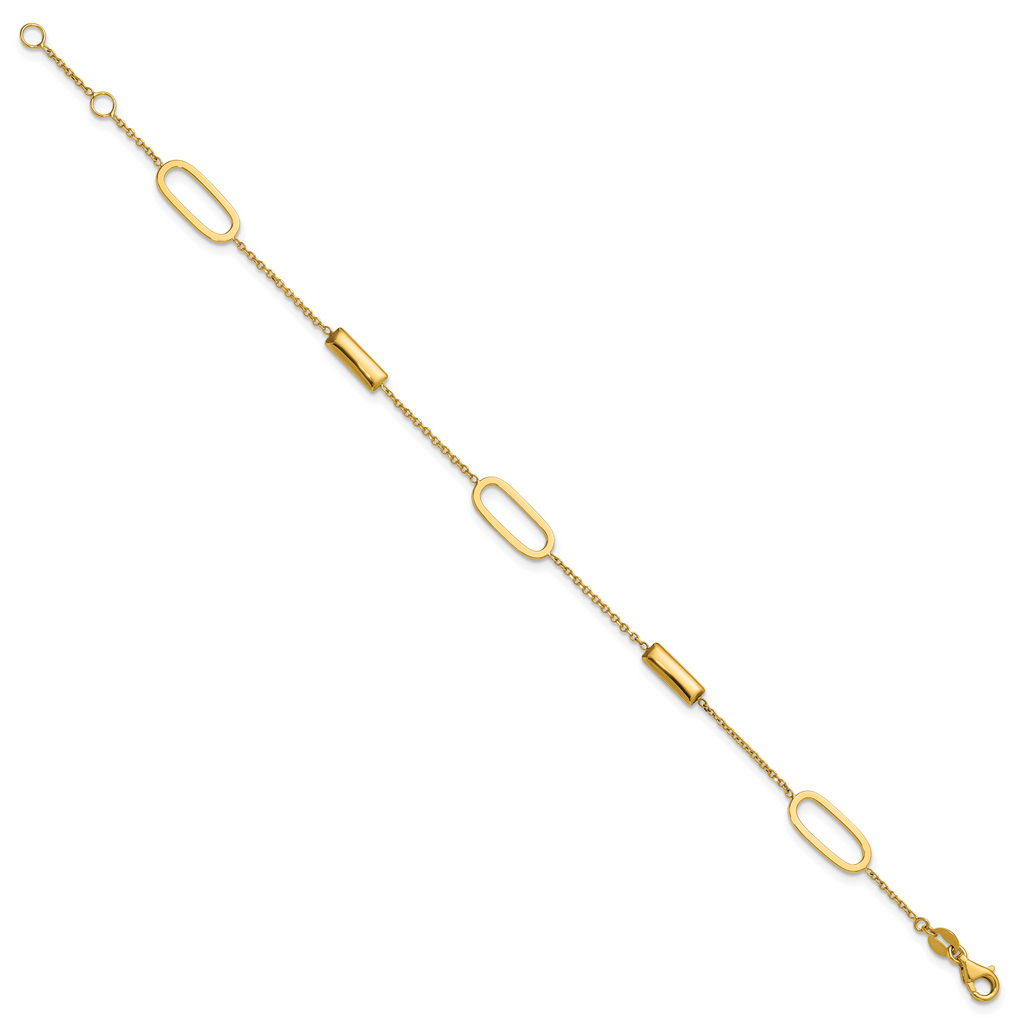 14K Polished Elongated Oval and Bar w/.5in Ext. Bracelet