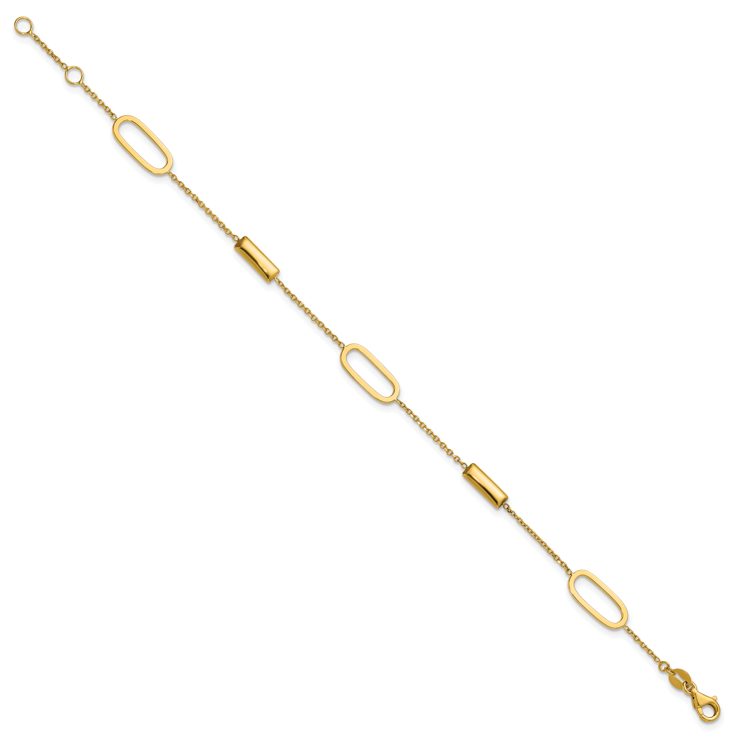 14K Polished Elongated Oval and Bar w/.5in Ext. Bracelet