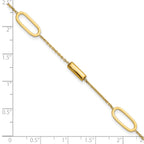 14K Polished Elongated Oval and Bar w/.5in Ext. Bracelet