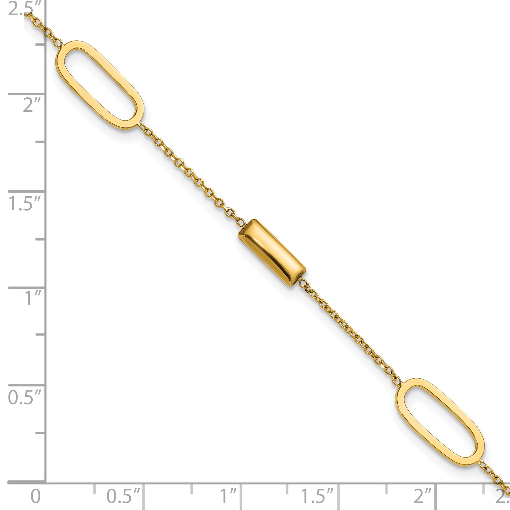 14K Polished Elongated Oval and Bar w/.5in Ext. Bracelet
