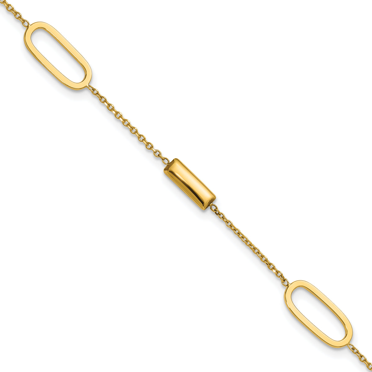 14K Polished Elongated Oval and Bar w/.5in Ext. Bracelet