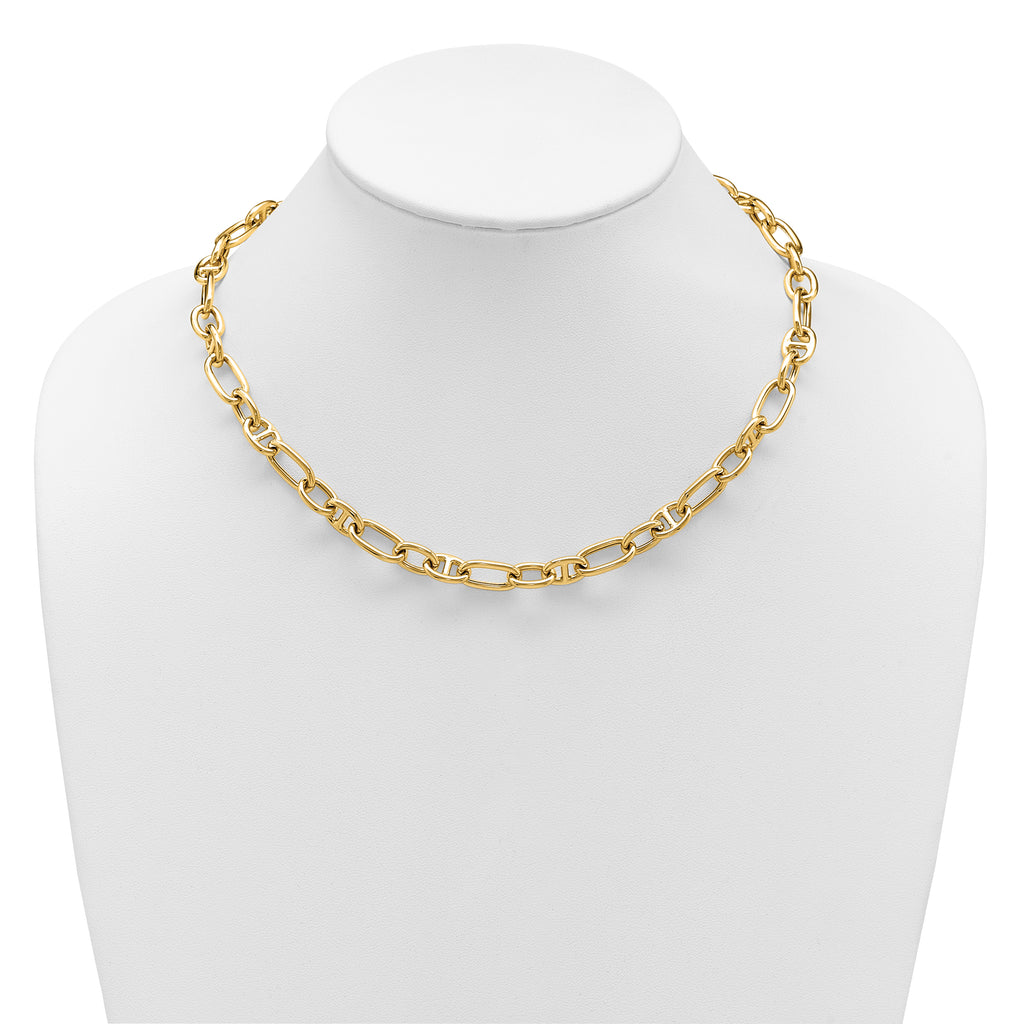14K Polished Mixed Oval and Anchor Link Necklace