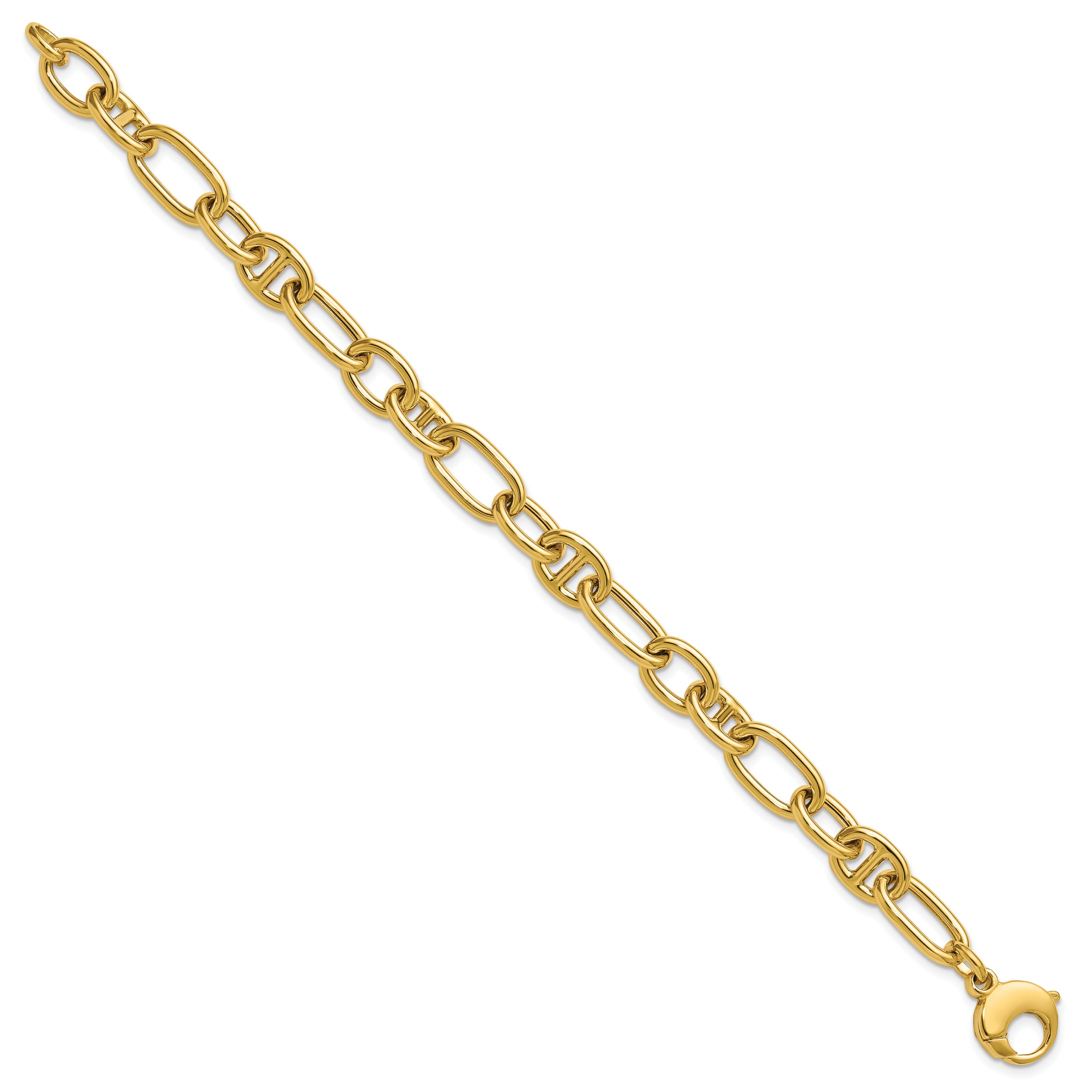 14K Polished Mixed Oval and Anchor Link Bracelet