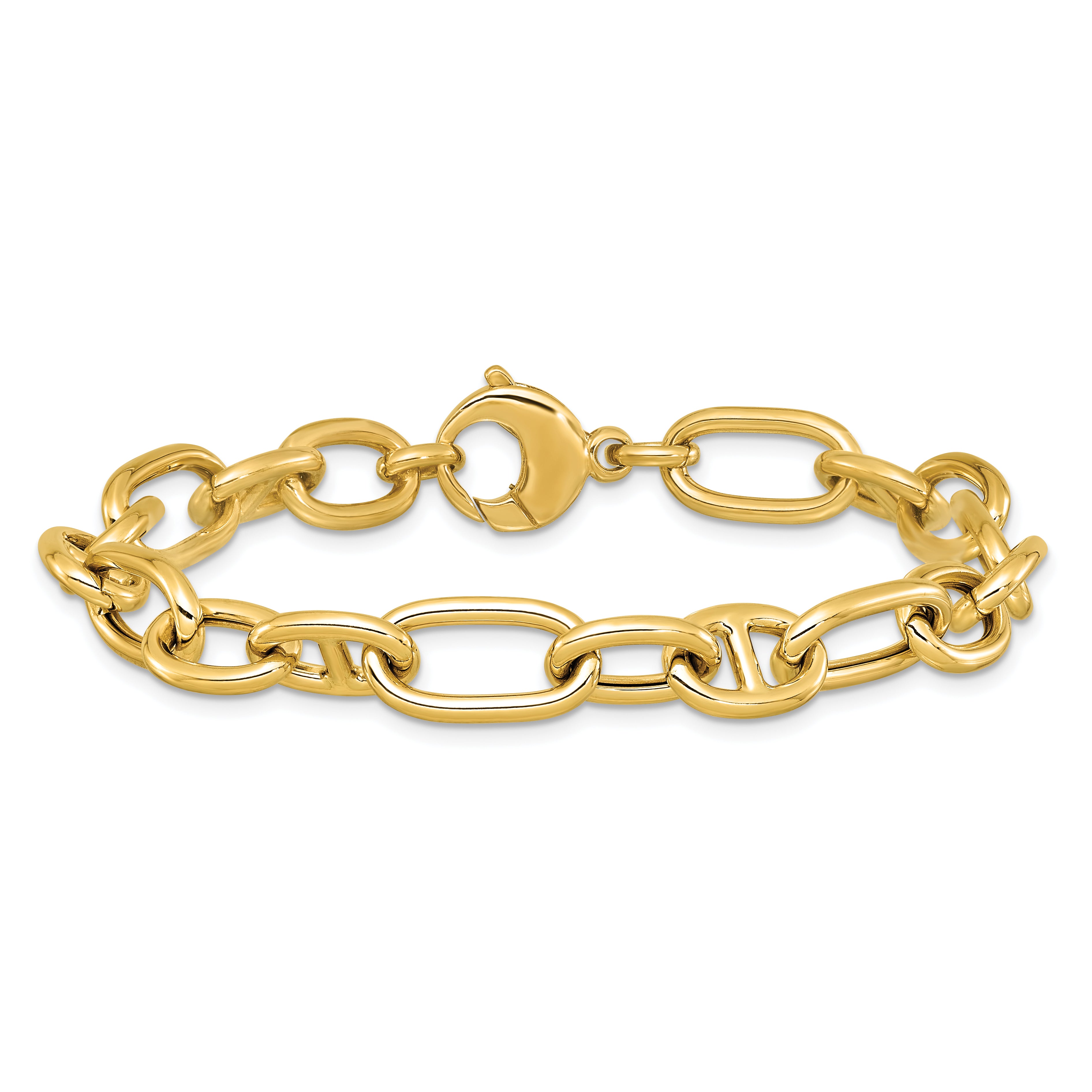 14K Polished Mixed Oval and Anchor Link Bracelet