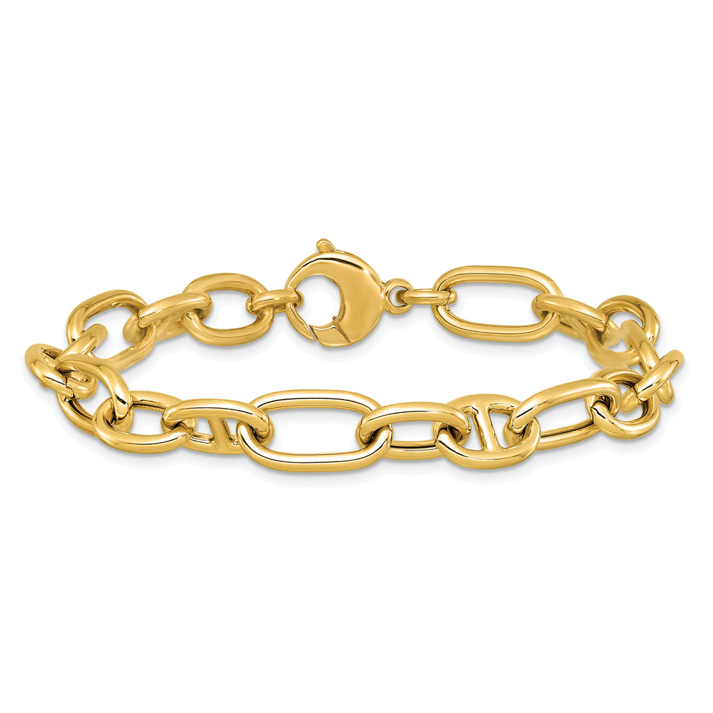14K Polished Mixed Oval and Anchor Link Bracelet