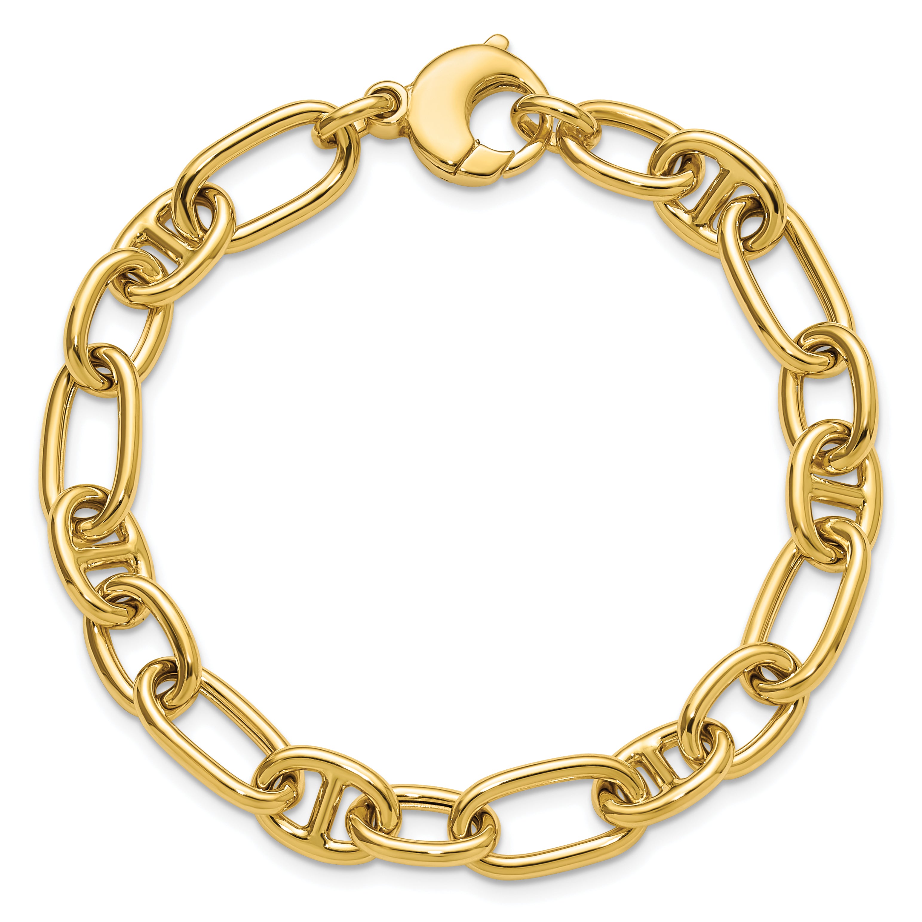 14K Polished Mixed Oval and Anchor Link Bracelet