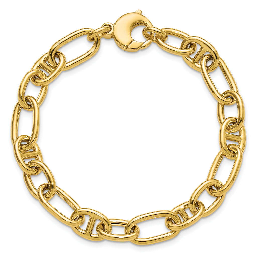 14K Polished Mixed Oval and Anchor Link Bracelet