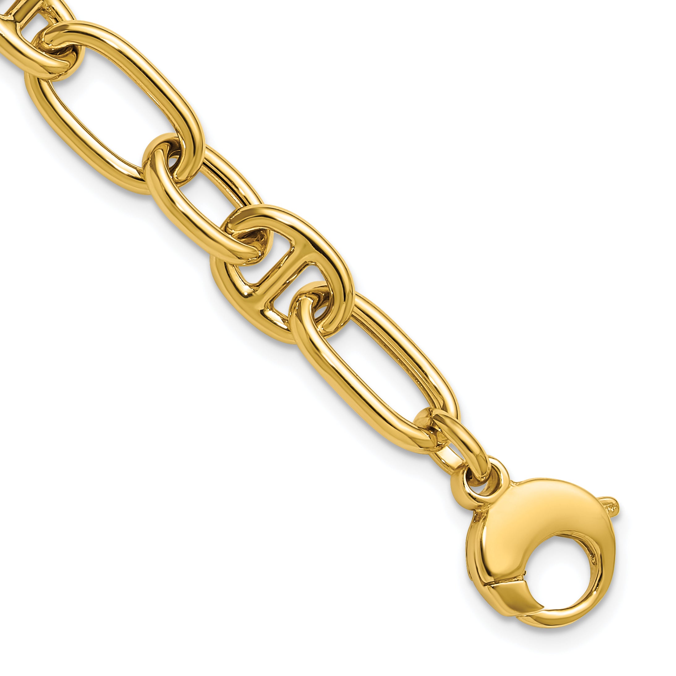 14K Polished Mixed Oval and Anchor Link Bracelet Main image