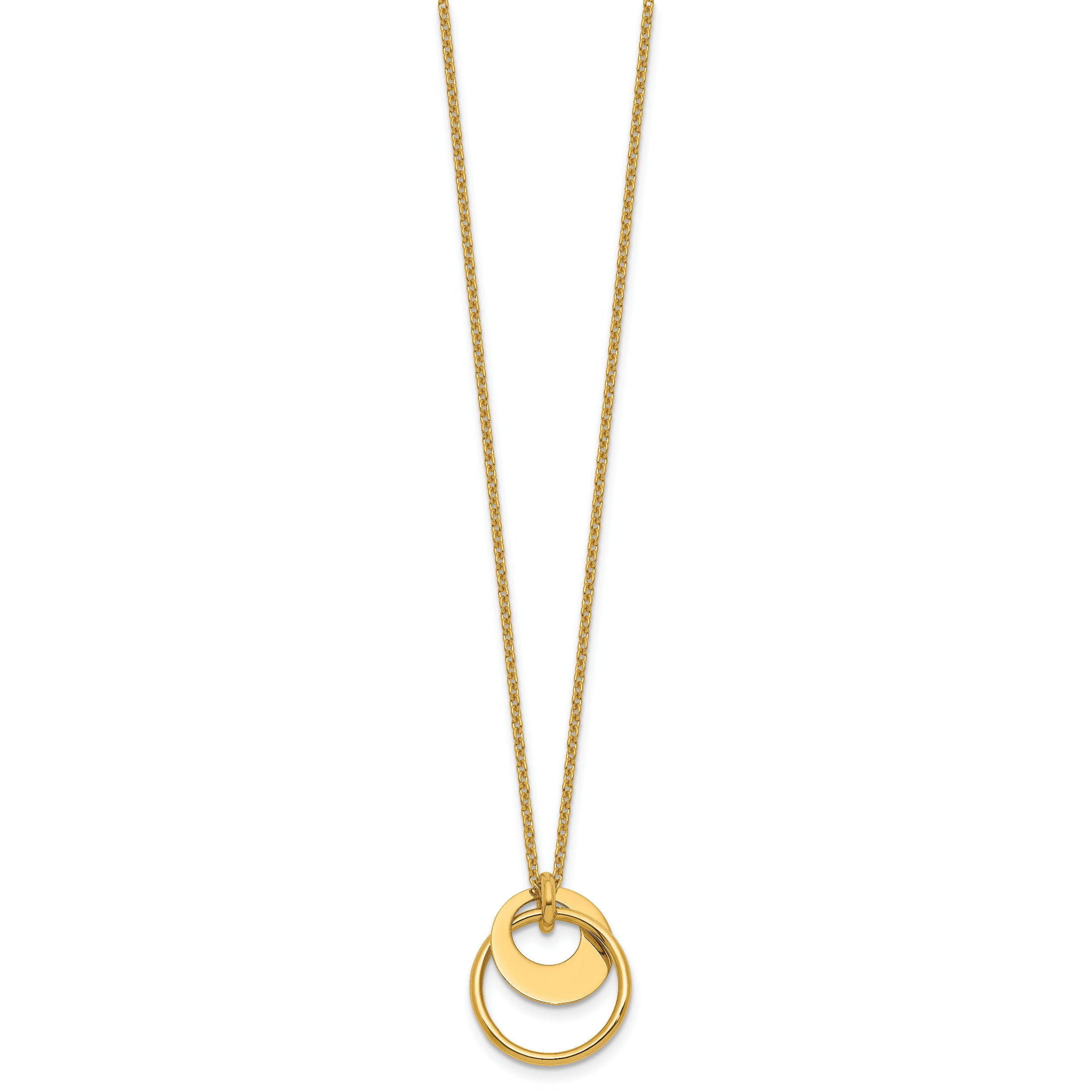 14K Polished Fancy Double Circle w/ 2in Ext .Necklace