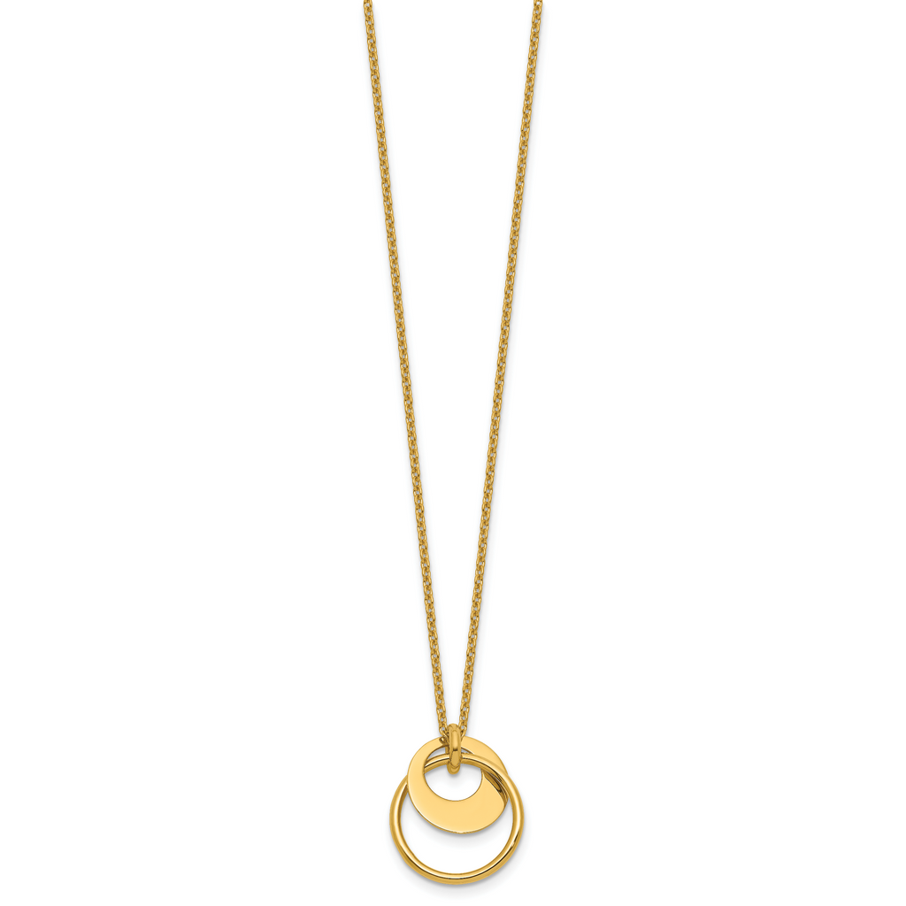 14K Polished Fancy Double Circle w/ 2in Ext .Necklace