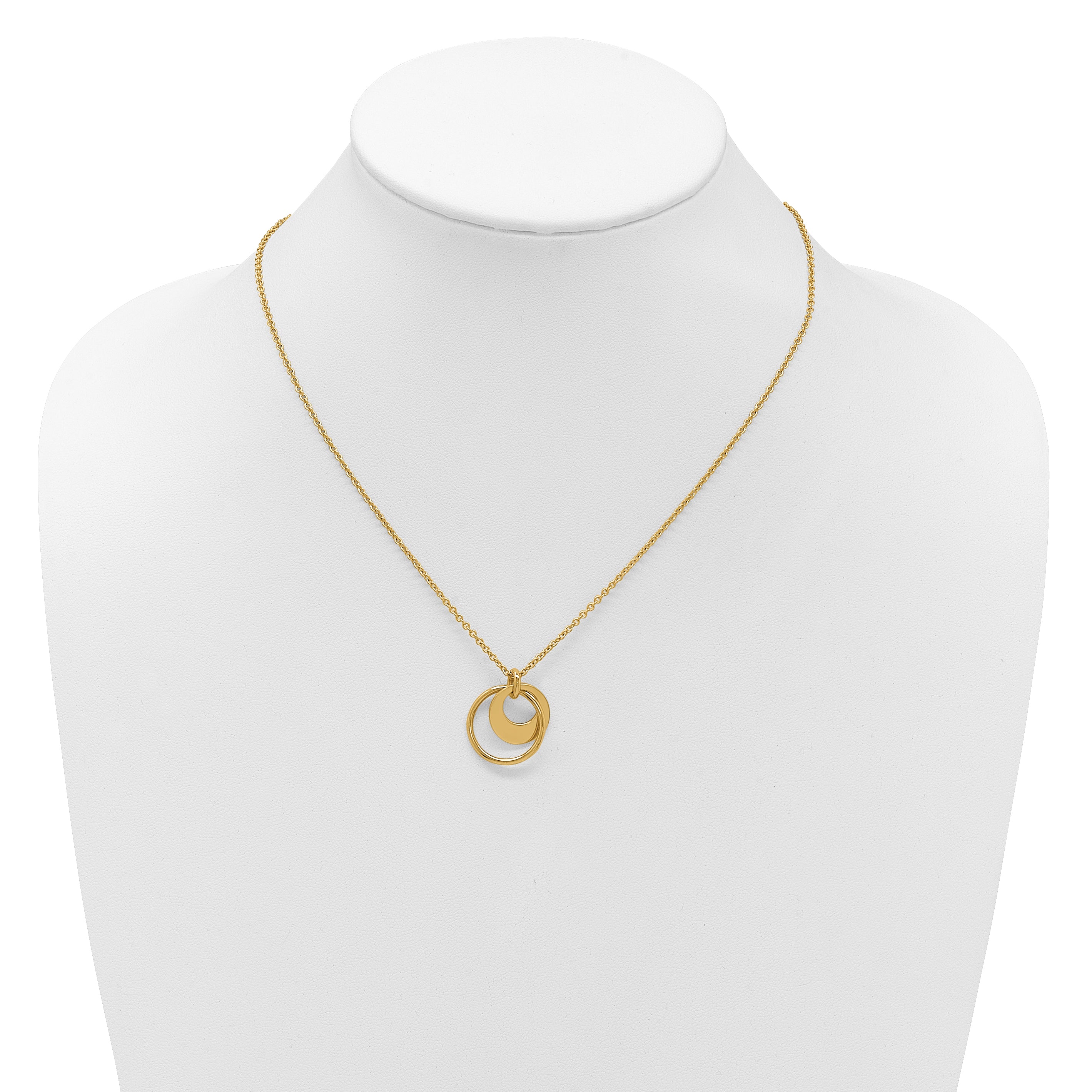 14K Polished Fancy Double Circle w/ 2in Ext .Necklace