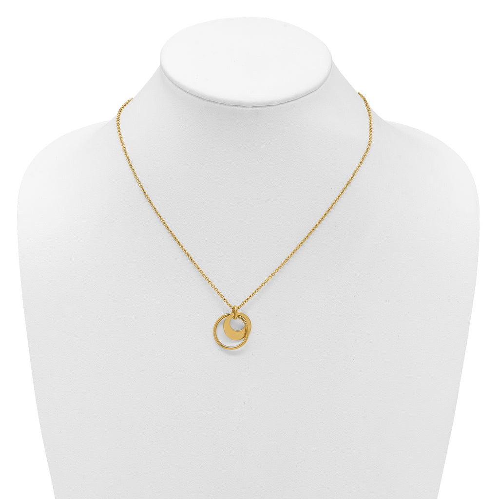 14K Polished Fancy Double Circle w/ 2in Ext .Necklace