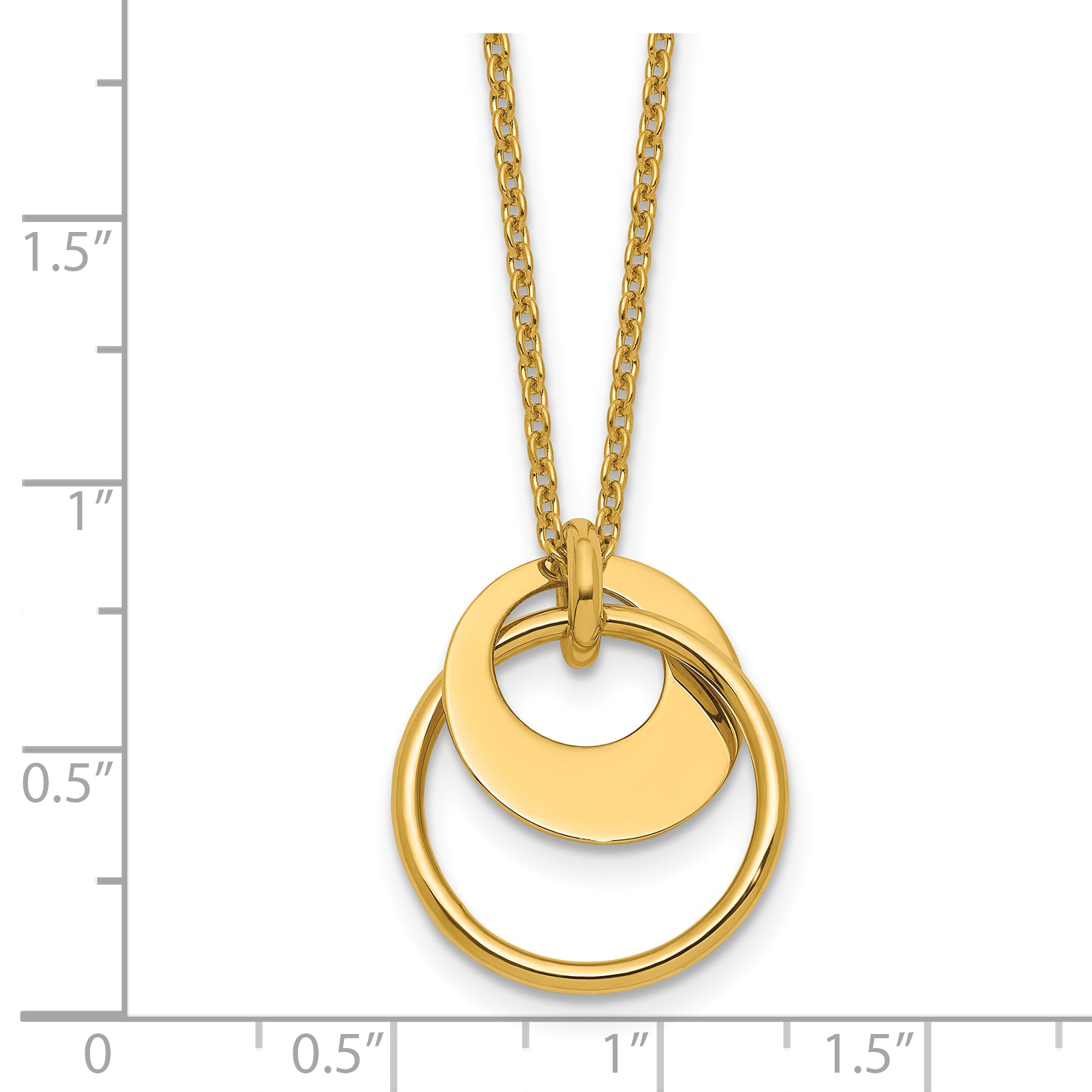 14K Polished Fancy Double Circle w/ 2in Ext .Necklace