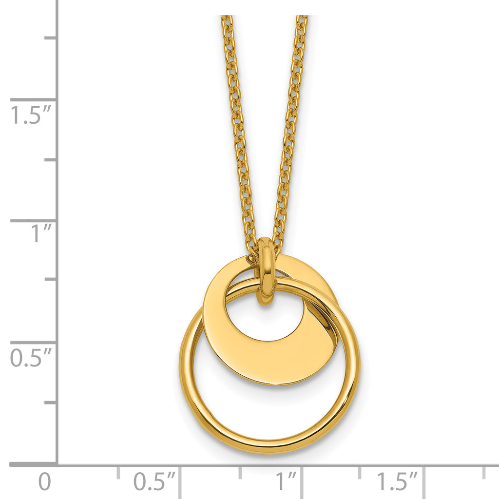 14K Polished Fancy Double Circle w/ 2in Ext .Necklace