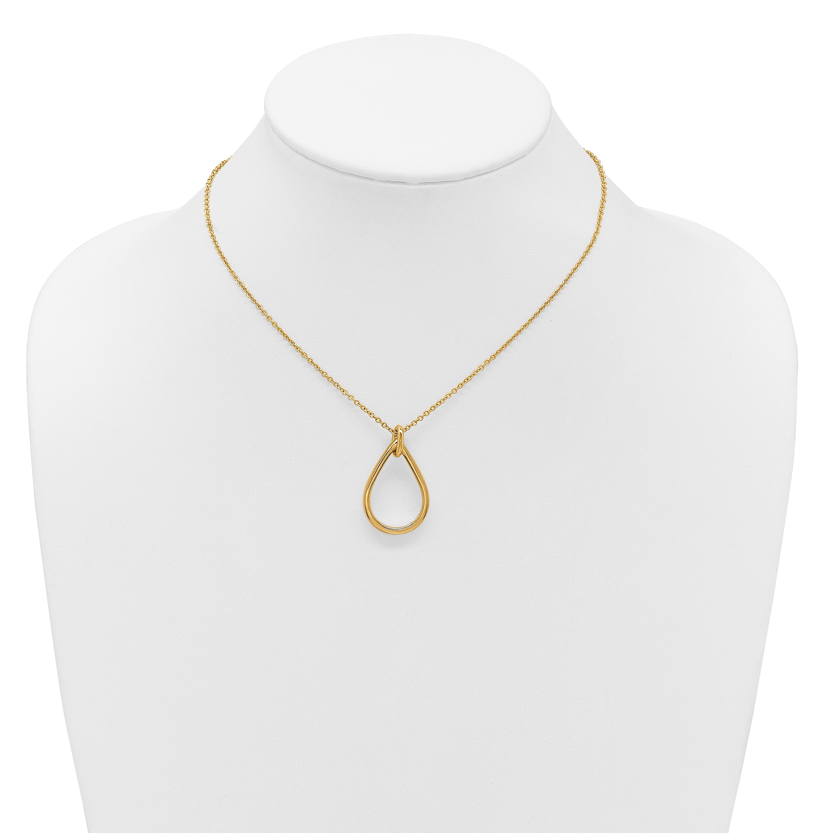 14K Polished Fancy Open Teardrop w/ 2in Ext. Necklace