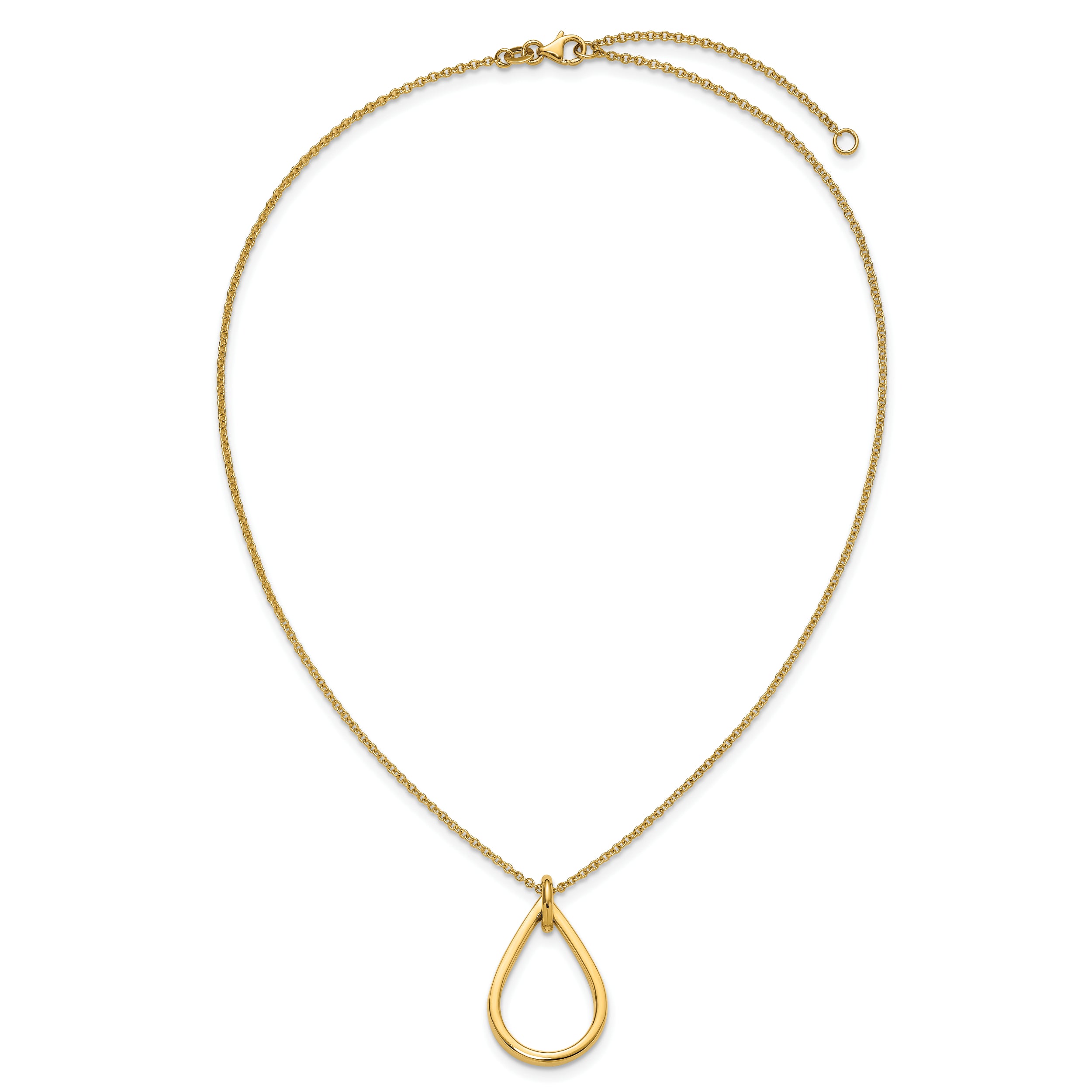 14K Polished Fancy Open Teardrop w/ 2in Ext. Necklace