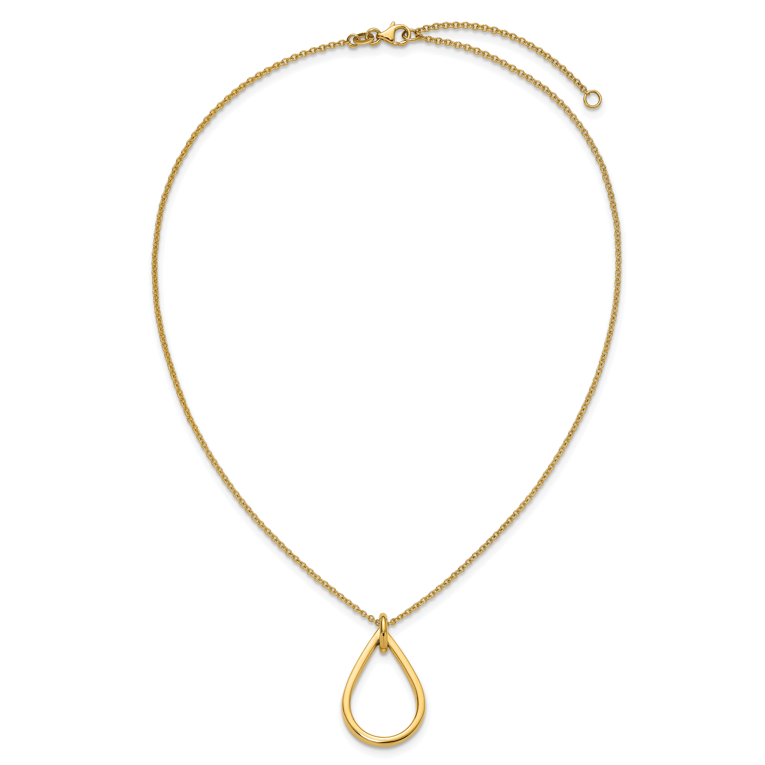 14K Polished Fancy Open Teardrop w/ 2in Ext. Necklace