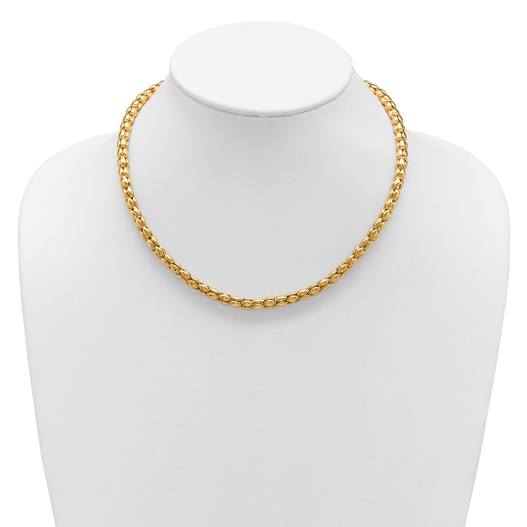 14K Two-tone Polished 5.5mm Popcorn Mesh Necklace