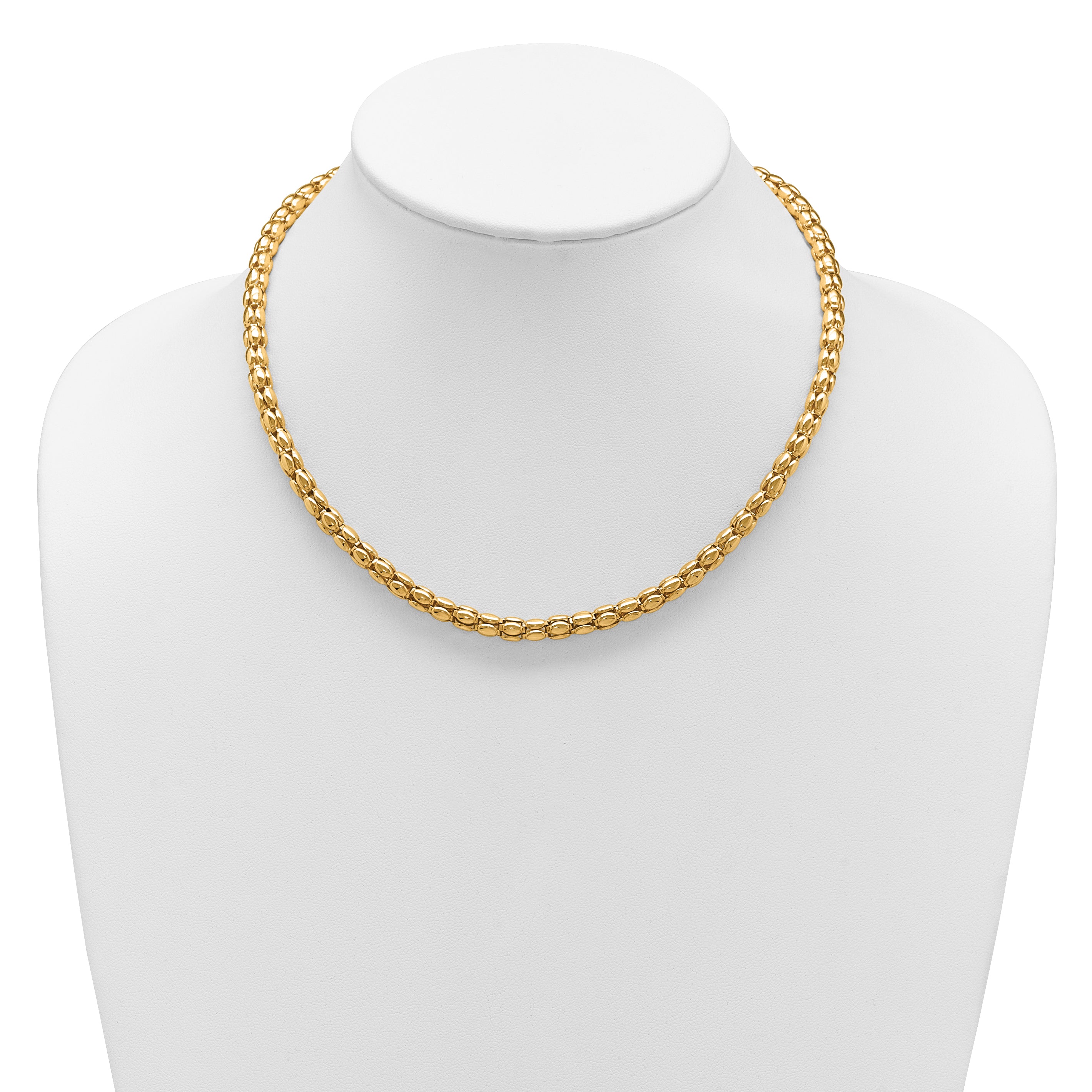 14K Two-tone Polished 5.5mm Popcorn Mesh Necklace
