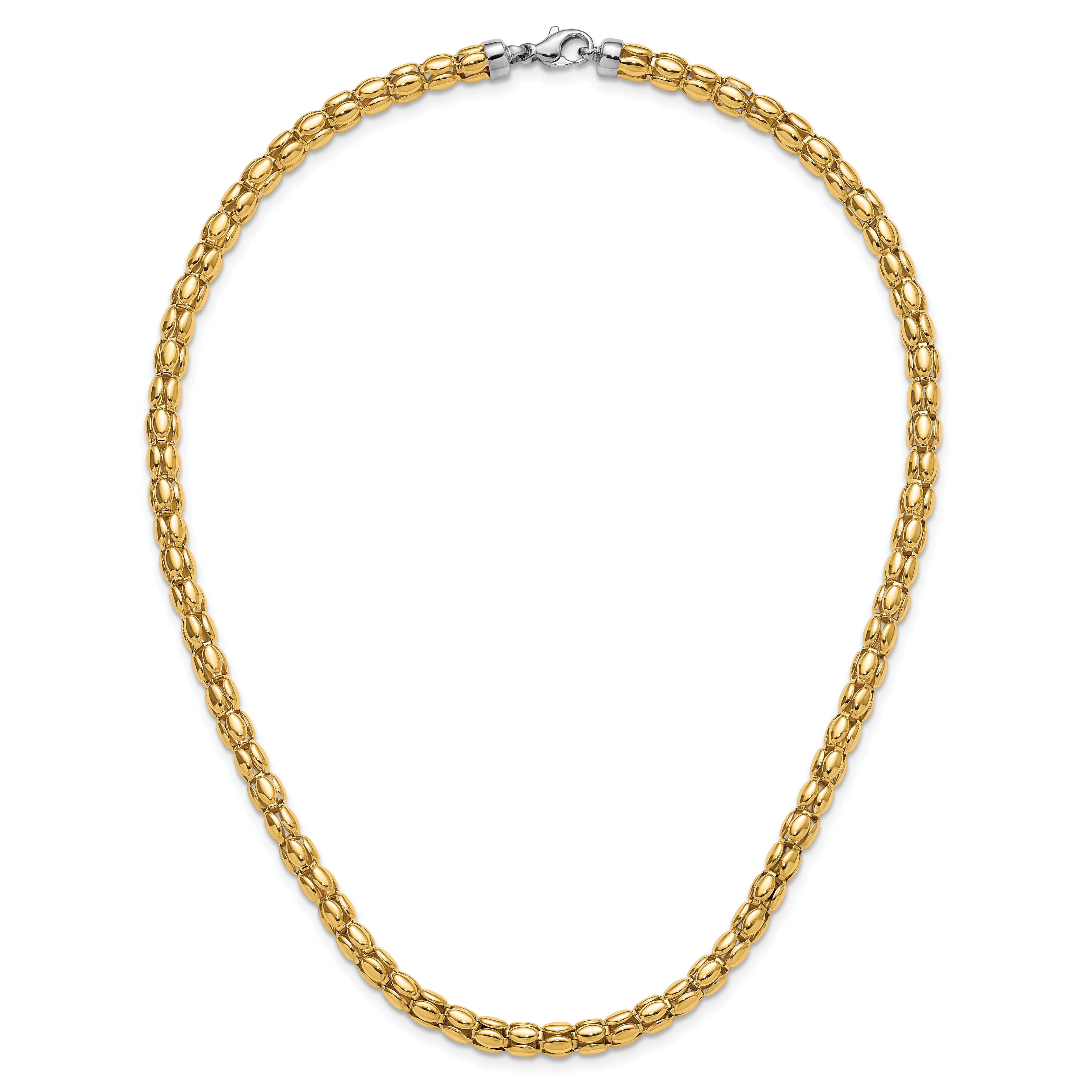 14K Two-tone Polished 5.5mm Popcorn Mesh Necklace