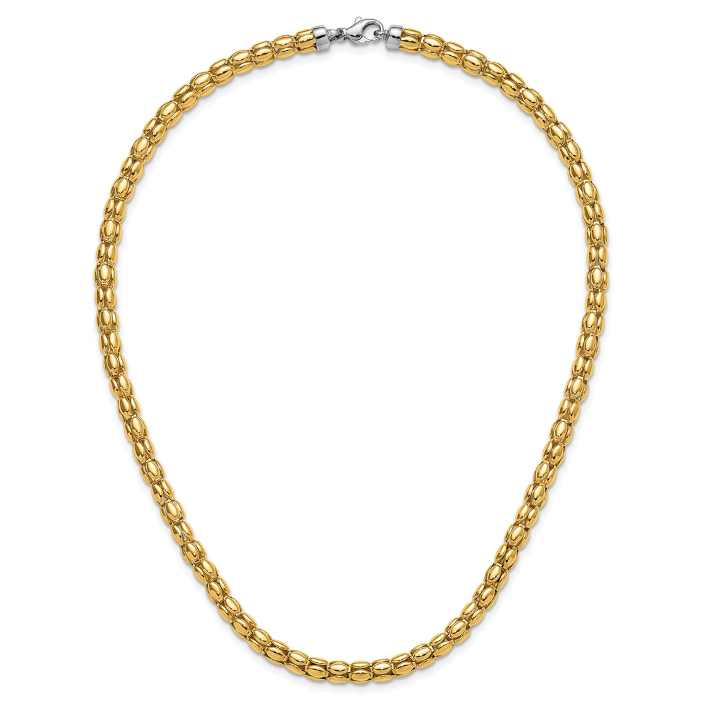 14K Two-tone Polished 5.5mm Popcorn Mesh Necklace