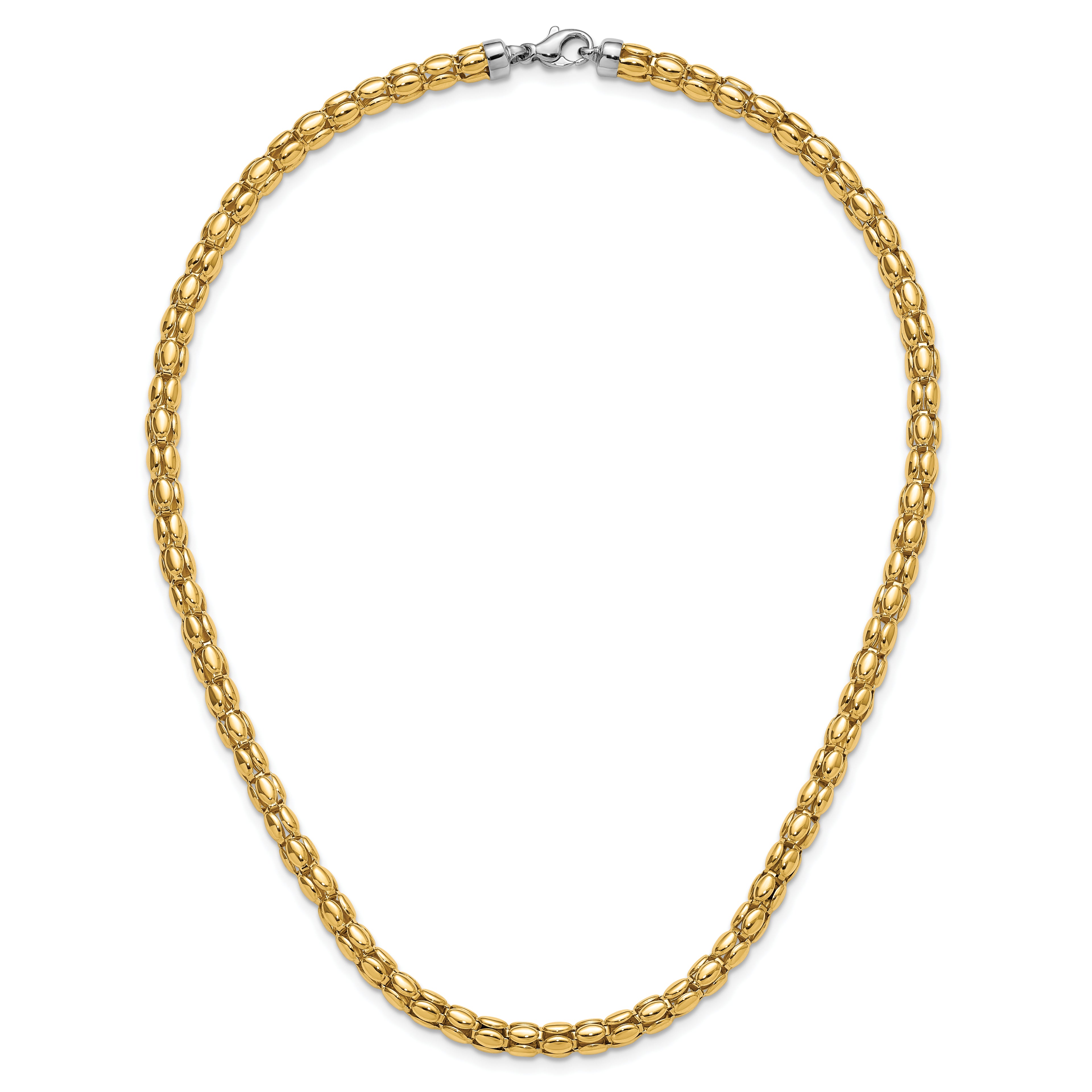 14K Two-tone Polished 5.5mm Popcorn Mesh Necklace