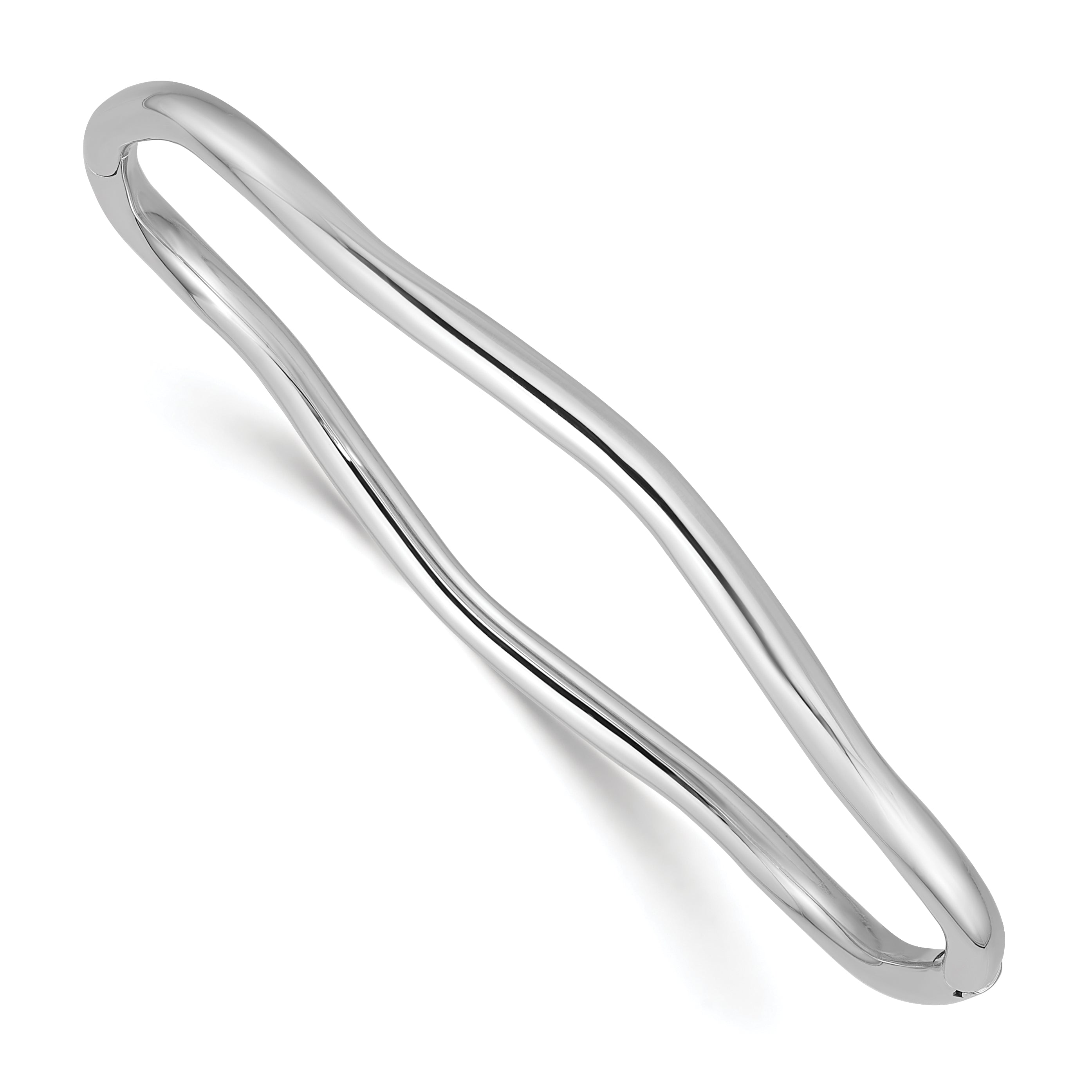 14K White Gold Polished Fancy Wavy Hinged Bangle Main image