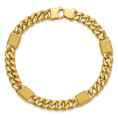 14K Polished/Grooved Fancy Curb Link Station Men's Bracelet