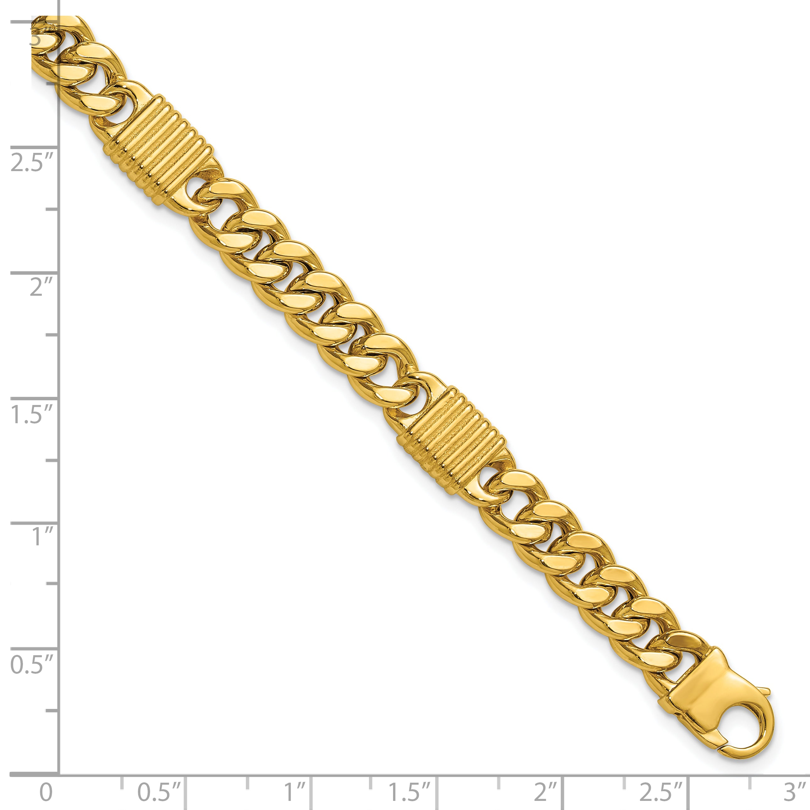 14K Polished/Grooved Fancy Curb Link Station Men's Bracelet