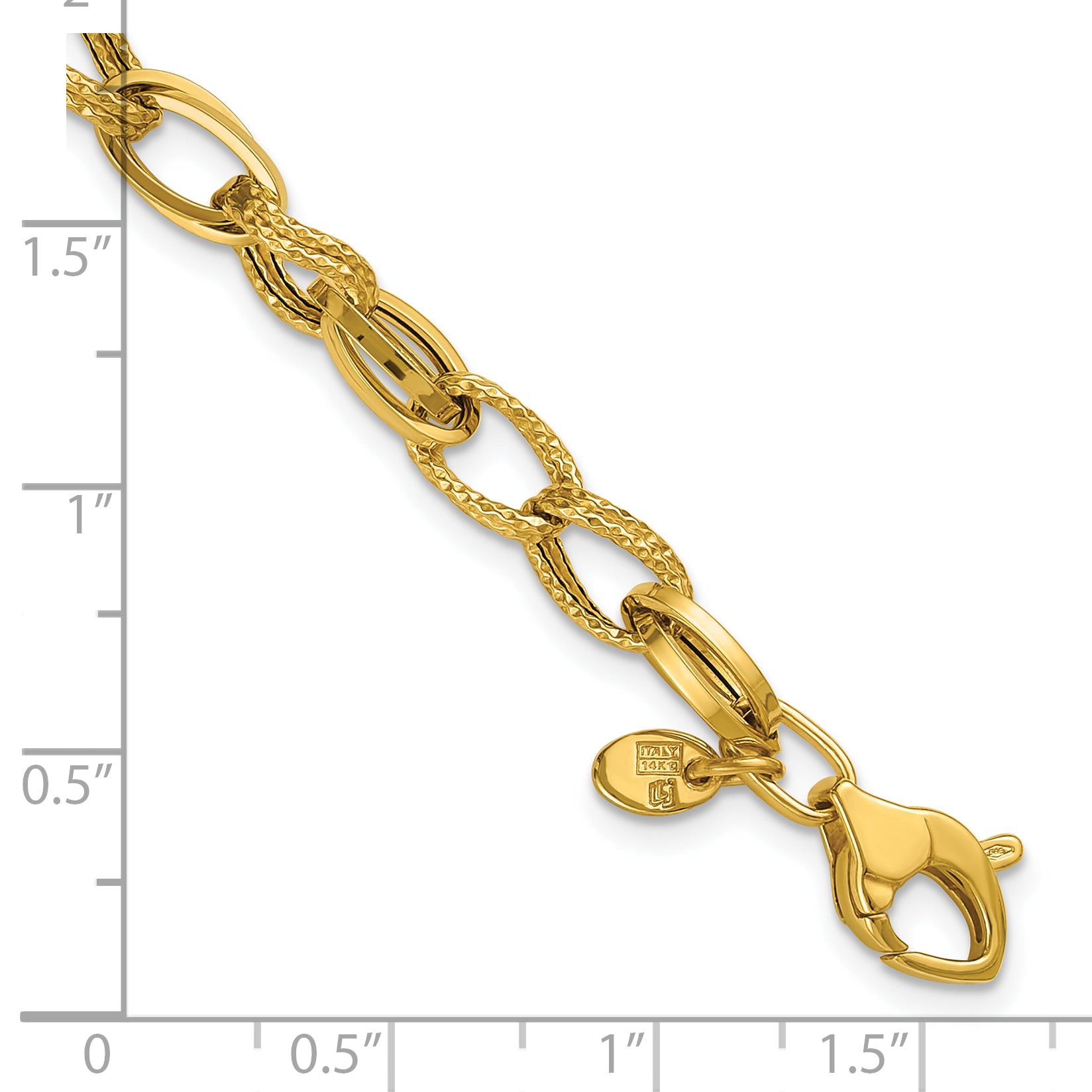 14K Polished and Textured Fancy Oval Link Bracelet