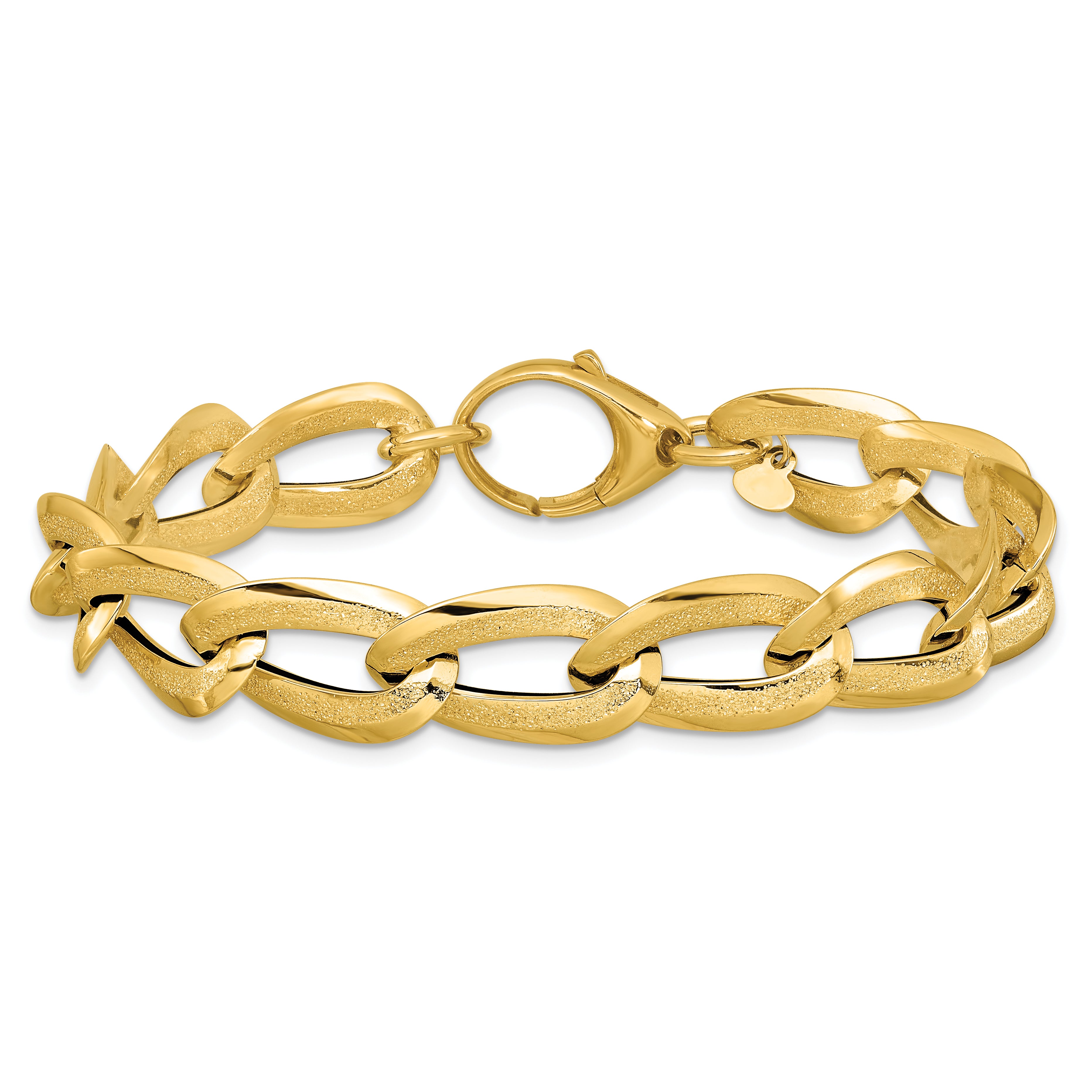 14K Polished and Laser-cut Fancy Oval Link Bracelet