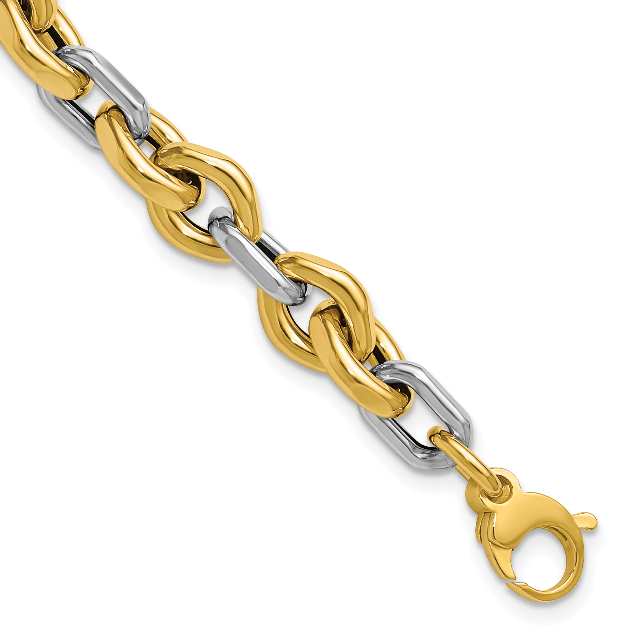 14K Two-tone Polished Fancy Flat Edge Link Bracelet Main image
