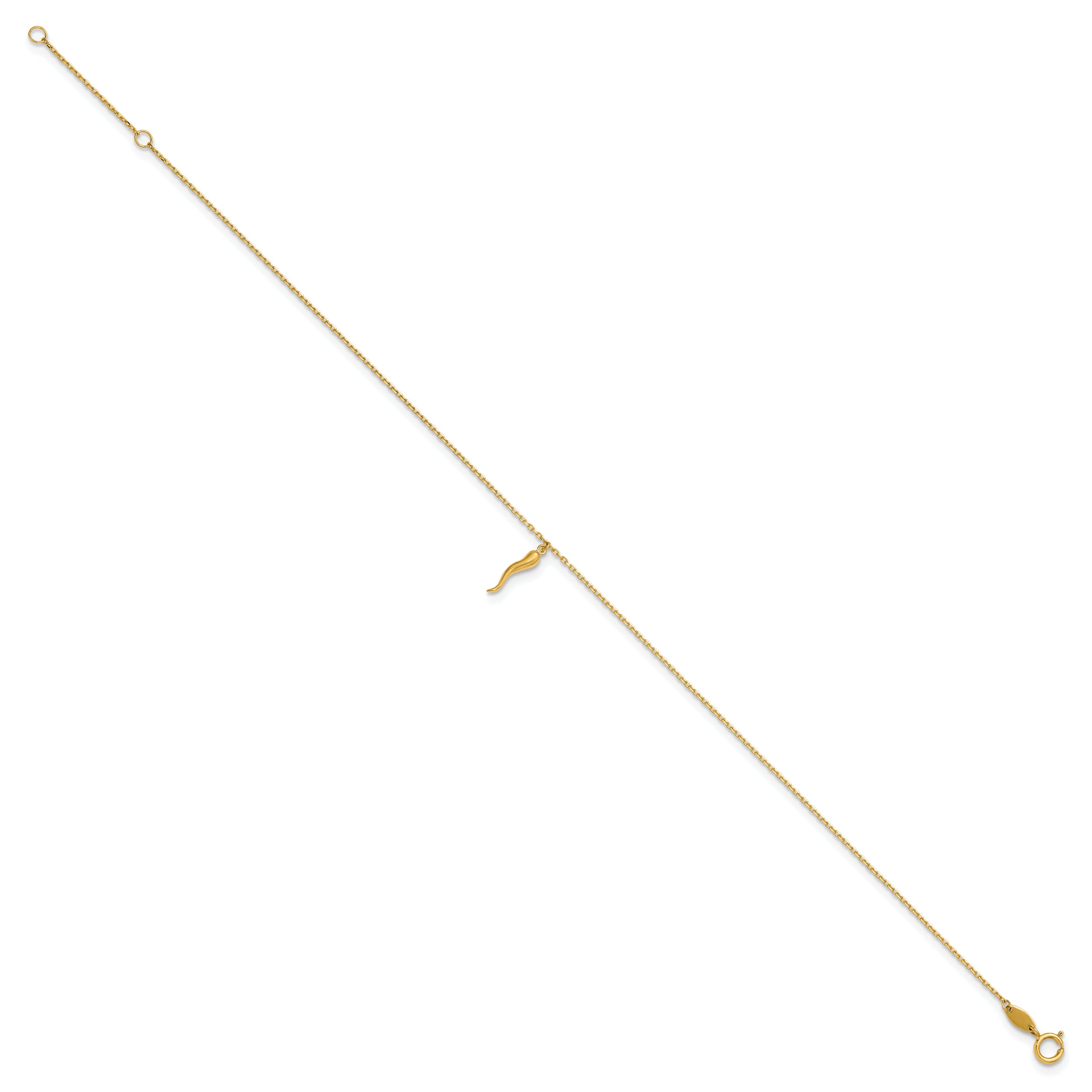 14K Italian Horn Charm 9 inch Plus 1 inch Extender - Total 10 inch Anklet