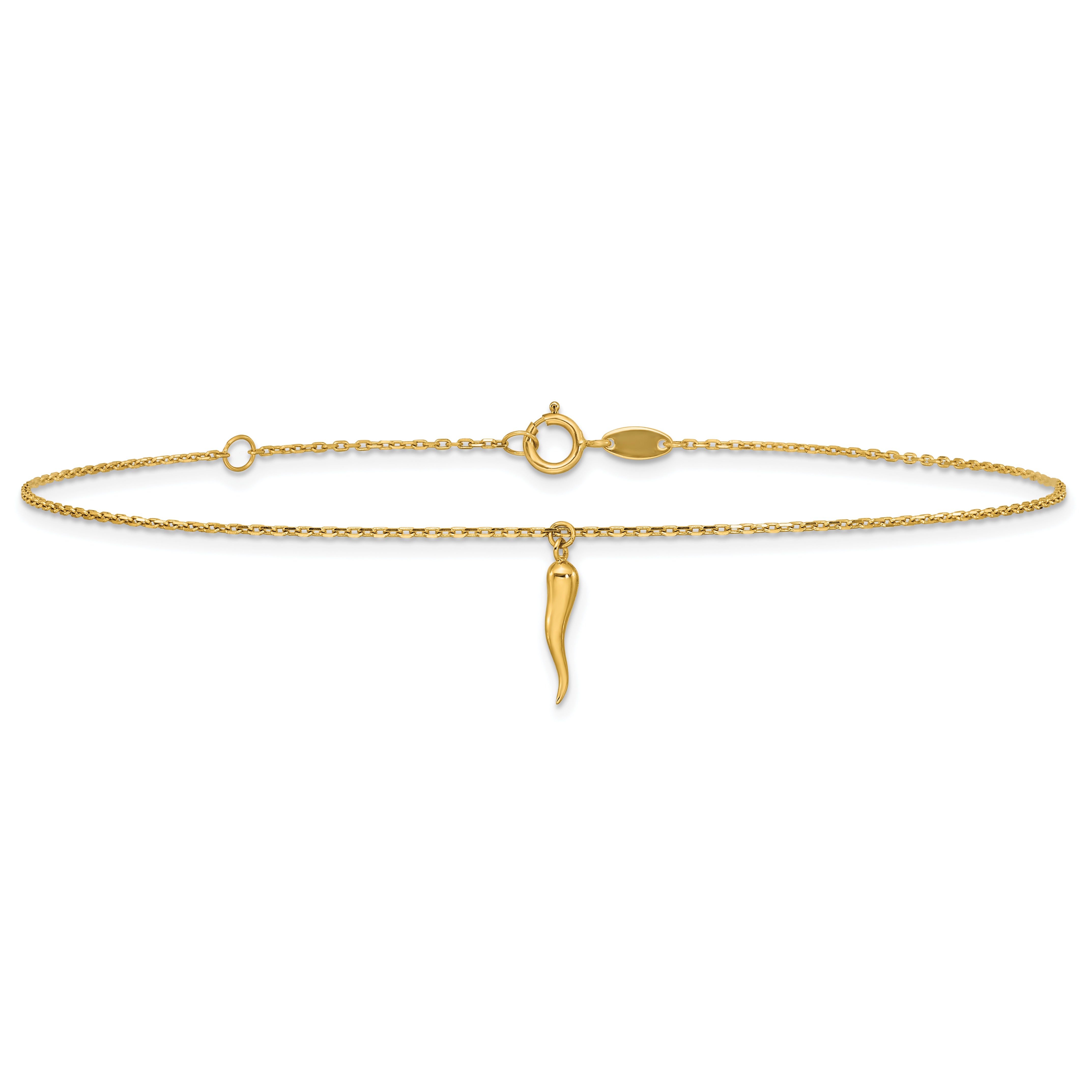 14K Italian Horn Charm 9 inch Plus 1 inch Extender - Total 10 inch Anklet
