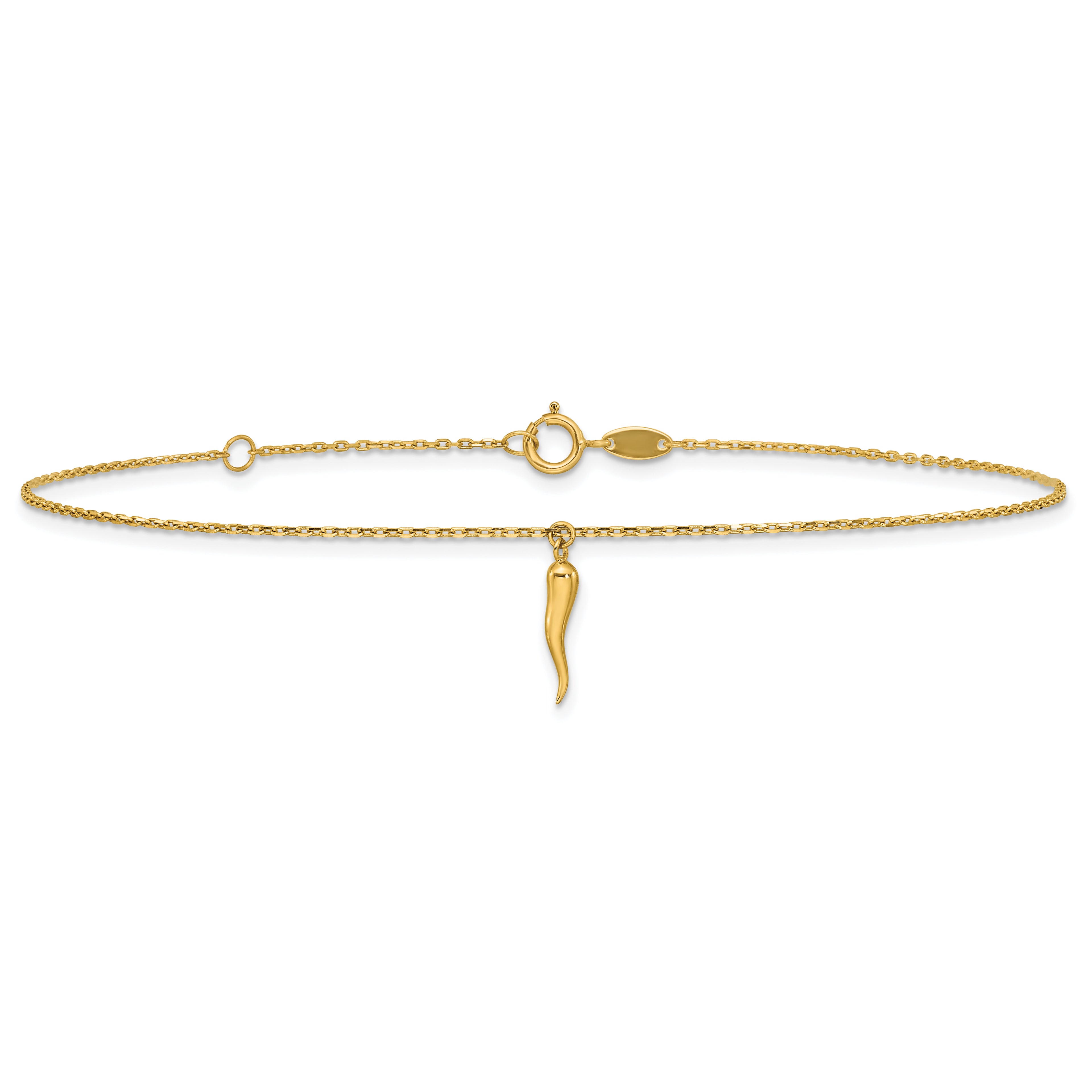 14K Italian Horn Charm 9 inch Plus 1 inch Extender - Total 10 inch Anklet