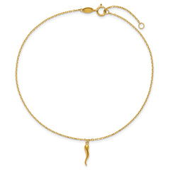 14K Italian Horn Charm 9 inch Plus 1 inch Extender - Total 10 inch Anklet