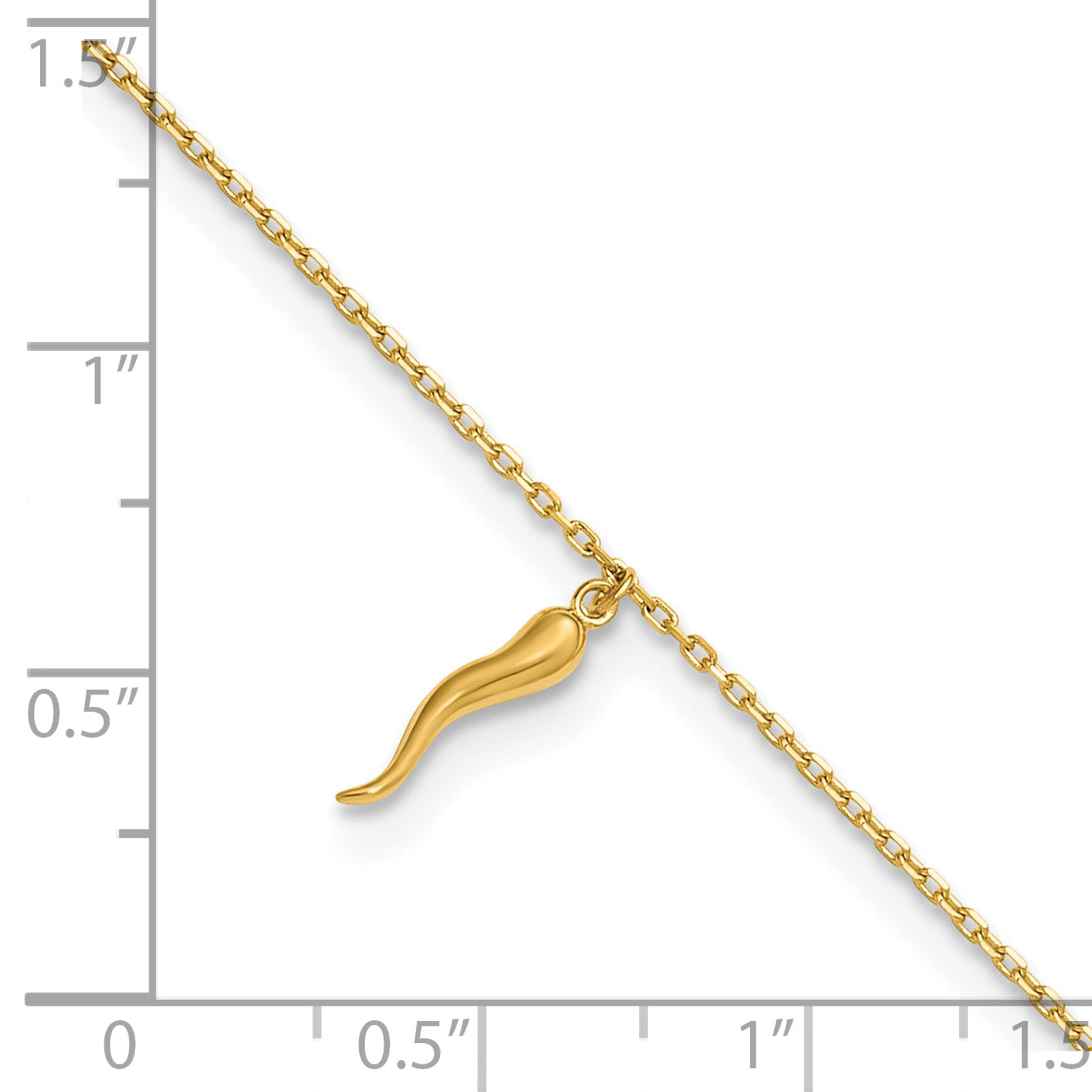 14K Italian Horn Charm 9 inch Plus 1 inch Extender - Total 10 inch Anklet