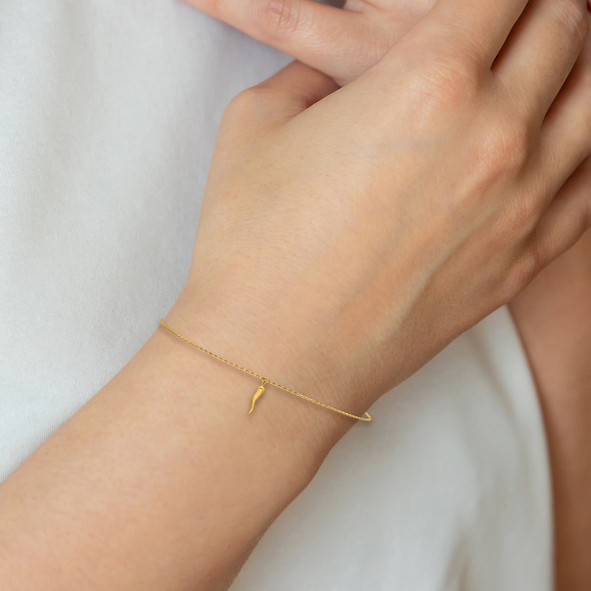 14K Italian Horn Charm 9 inch Plus 1 inch Extender - Total 10 inch Anklet