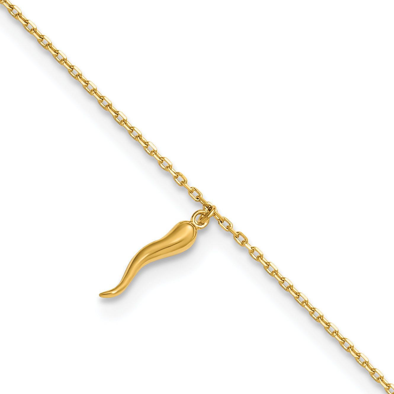 14K Italian Horn Charm 9 inch Plus 1 inch Extender - Total 10 inch Anklet