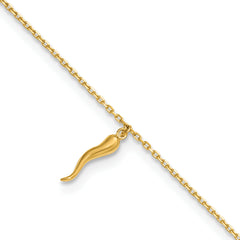 14K Italian Horn Charm 9 inch Plus 1 inch Extender - Total 10 inch Anklet