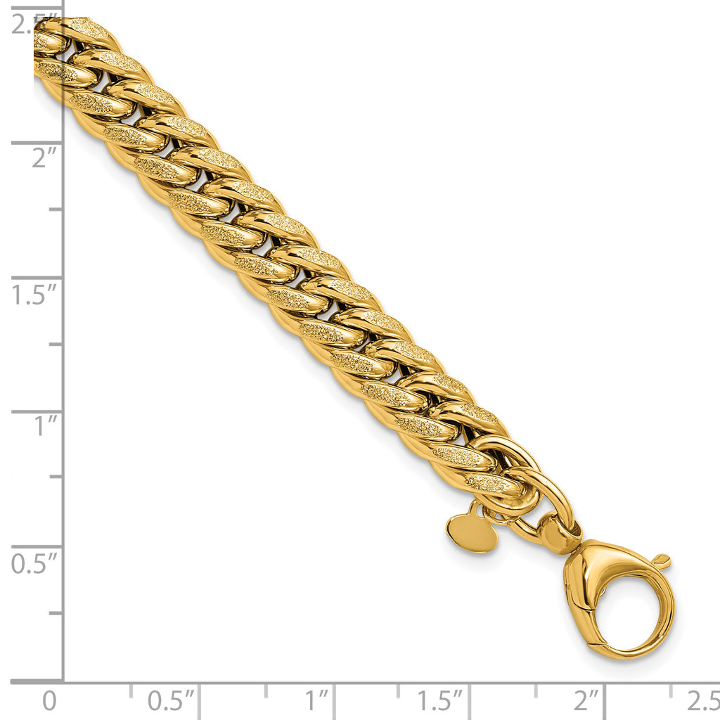 14K Polished and Textured Fancy Curb Bracelet