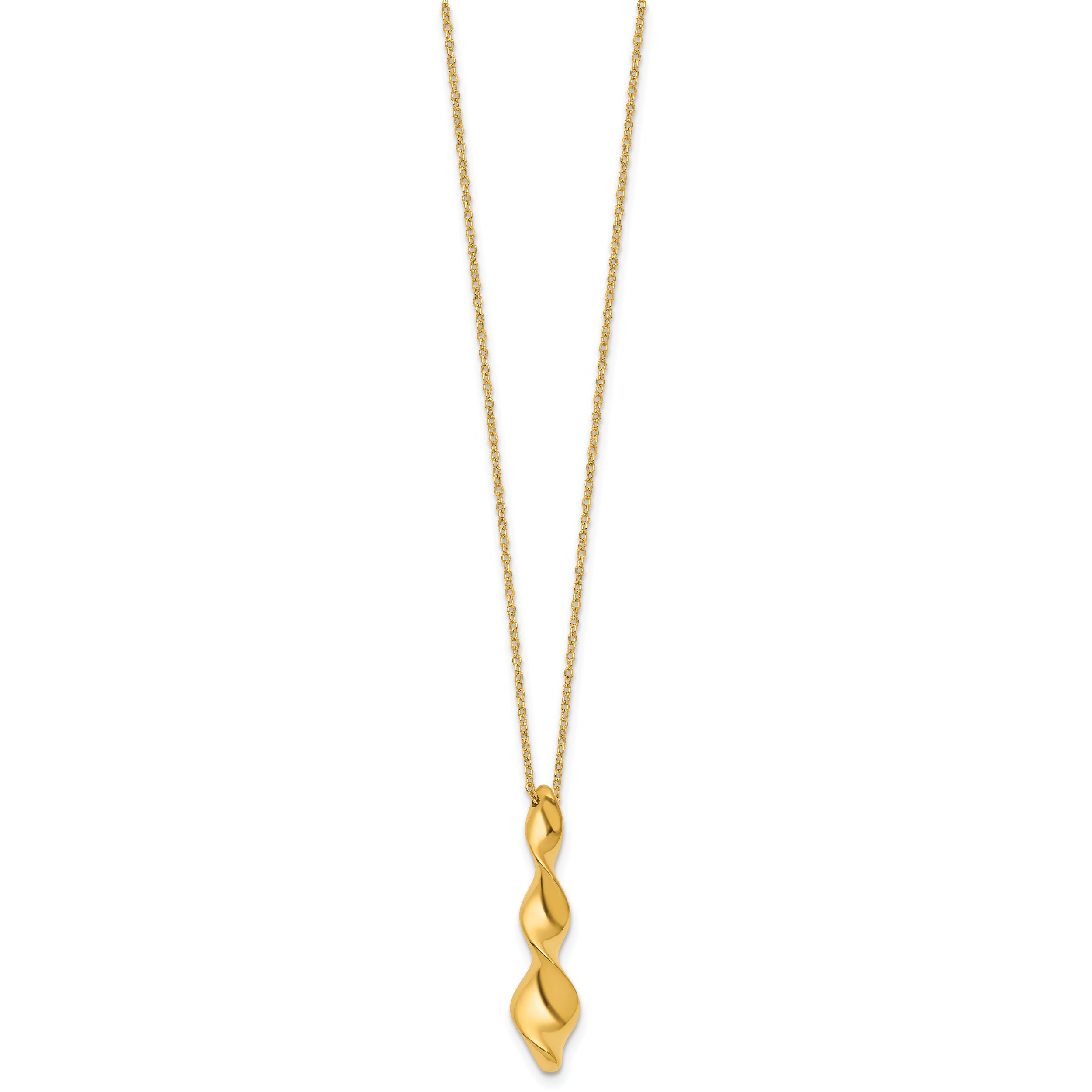 14K Polished Wavy Pendant on Dia-cut Chain w/1in ext. Necklace