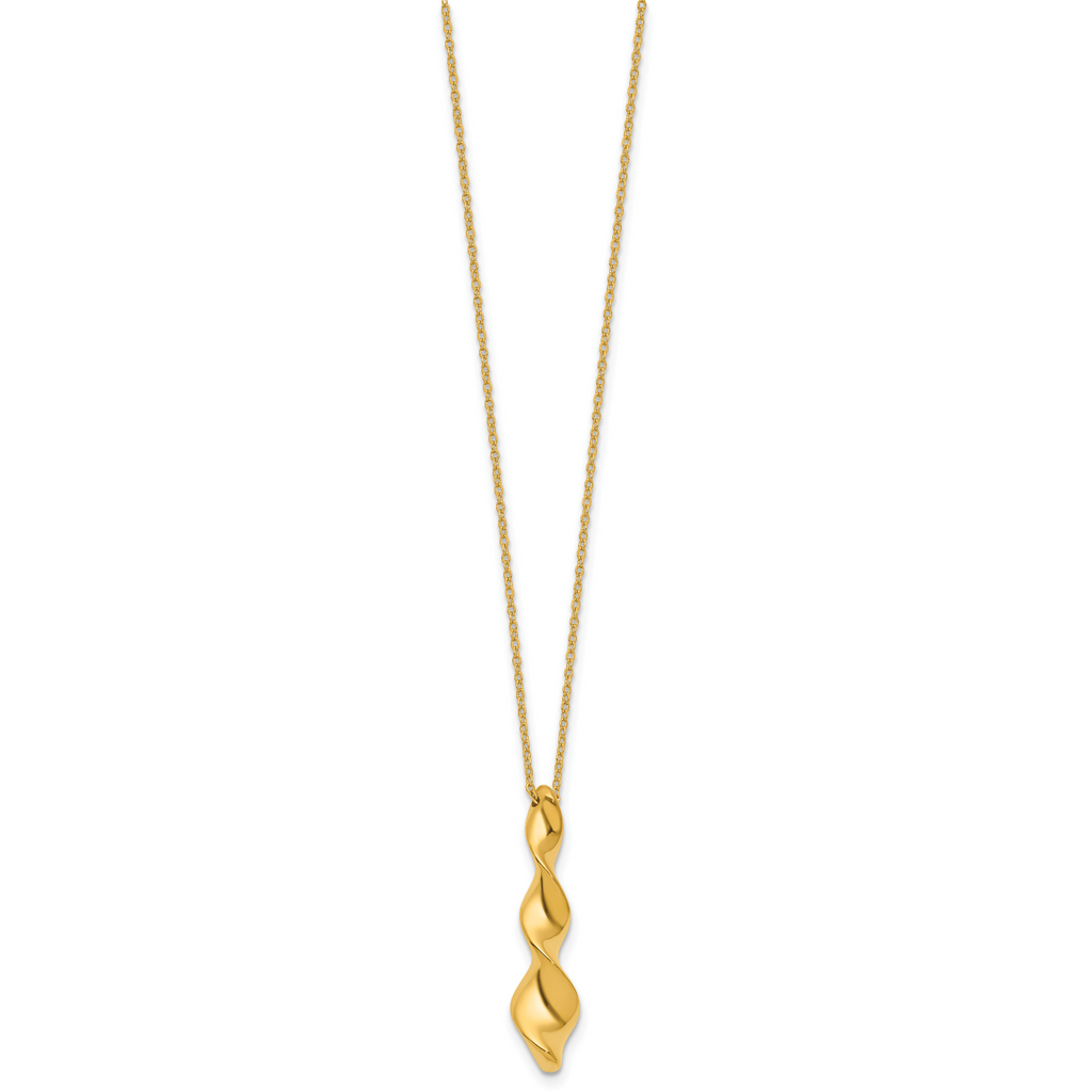14K Polished Wavy Pendant on Dia-cut Chain w/1in ext. Necklace