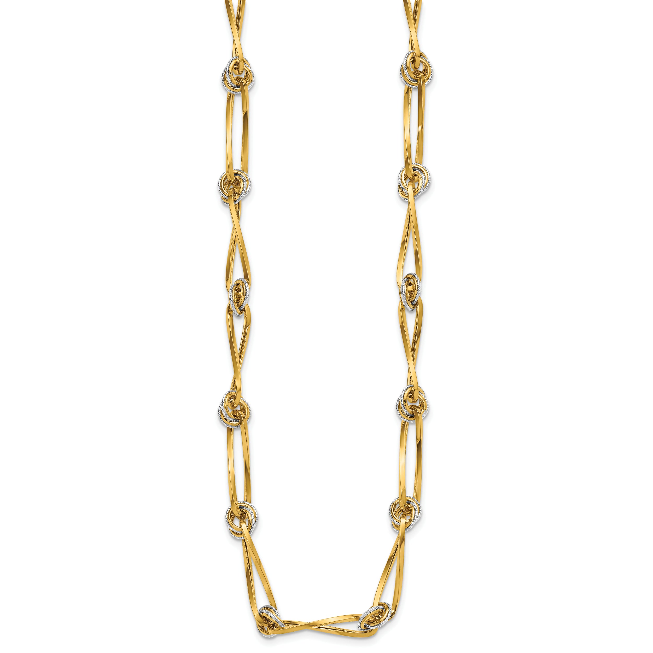 14K Two-tone Polished and Diamond-cut Fancy Link Necklace